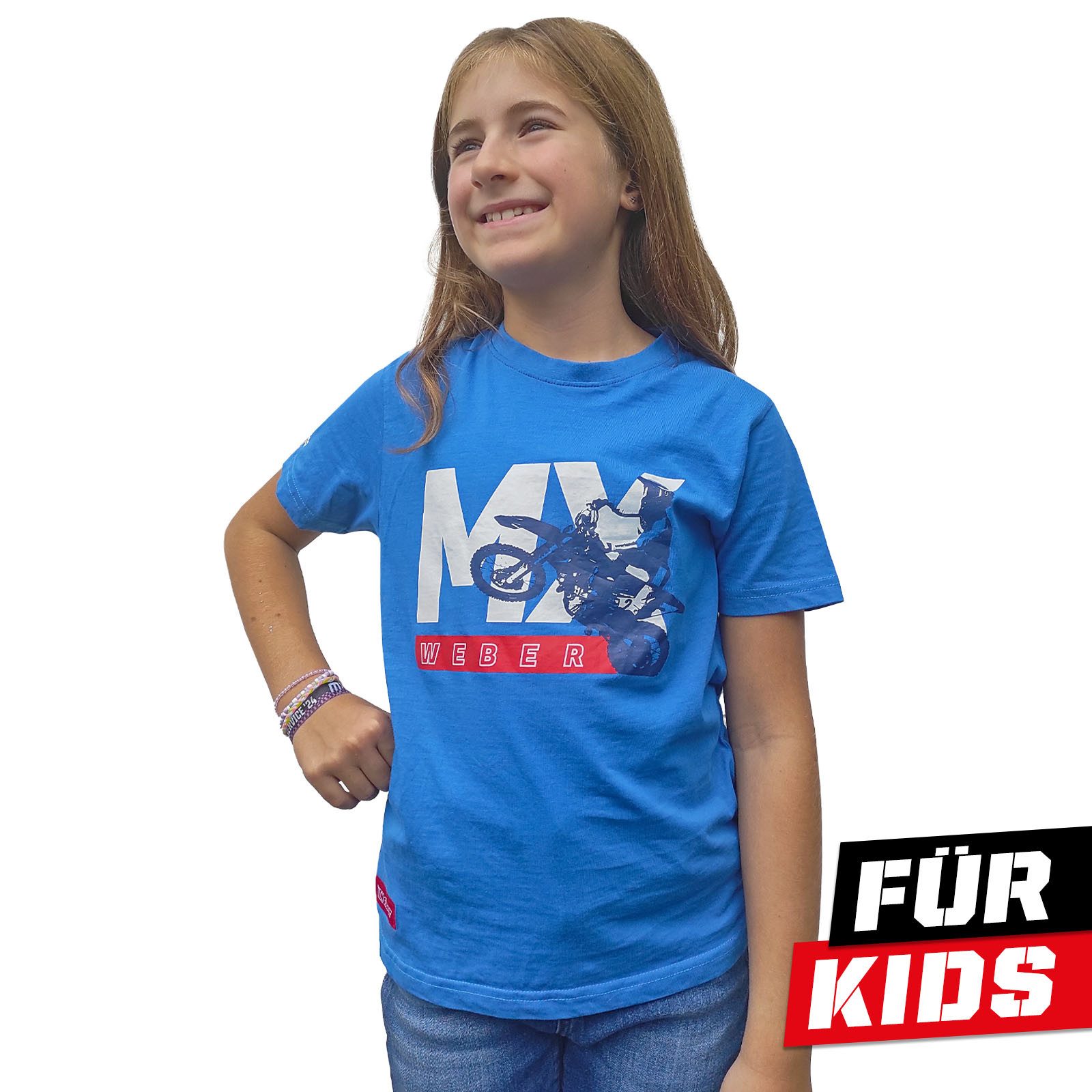 Weber GmbH Print-Shirt Weber MX T-Shirt blau Kids (1-tlg) Motocross Aufdruck, strapazierfähig, weiches Material, Baumwolle
