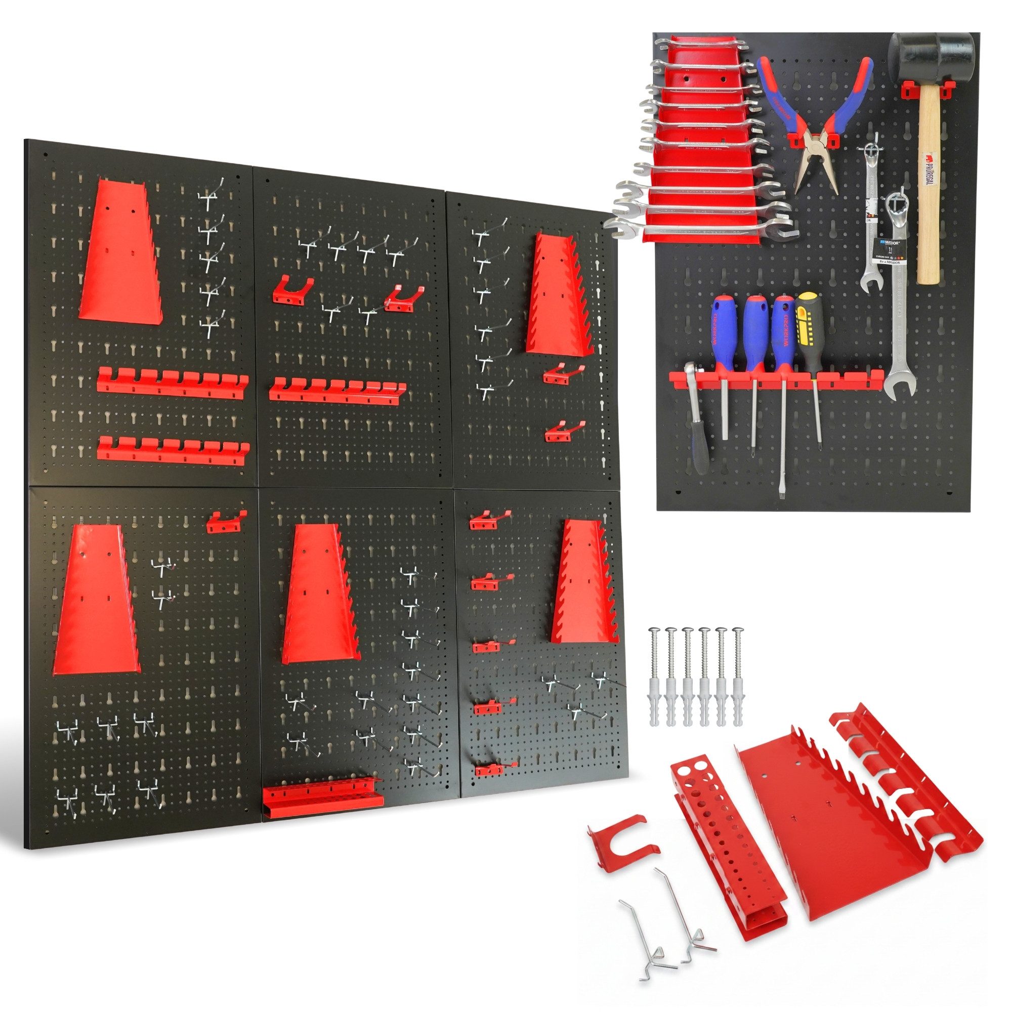 PROREGAL® Lochwand Lochwand Set ARES 40x60cm mit Haken & Halterungen Werkzeugwand