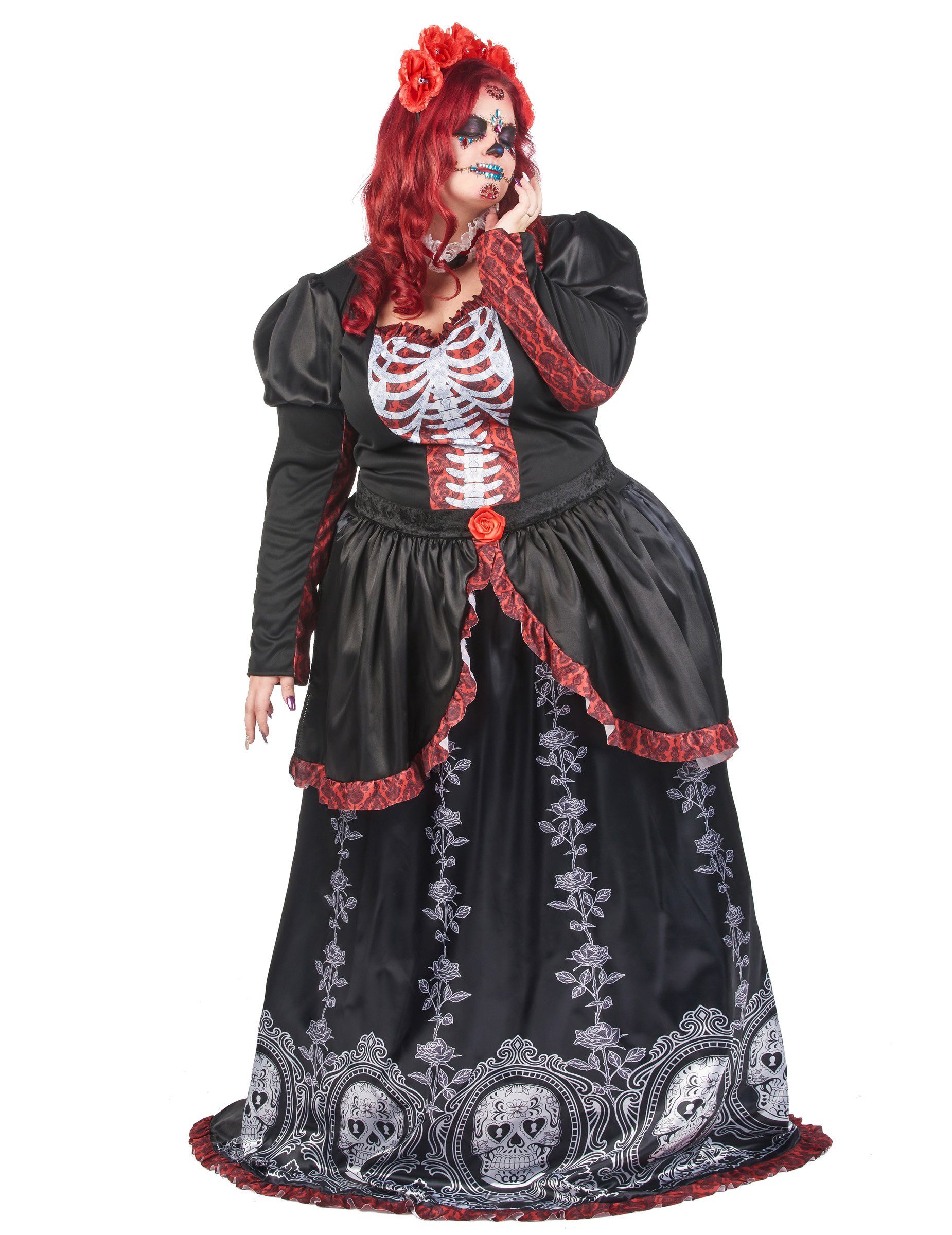 JADEO Monster-Kostüm Dia de los muertos Damenkostüm Plus Size für Frauen schwarz-rot