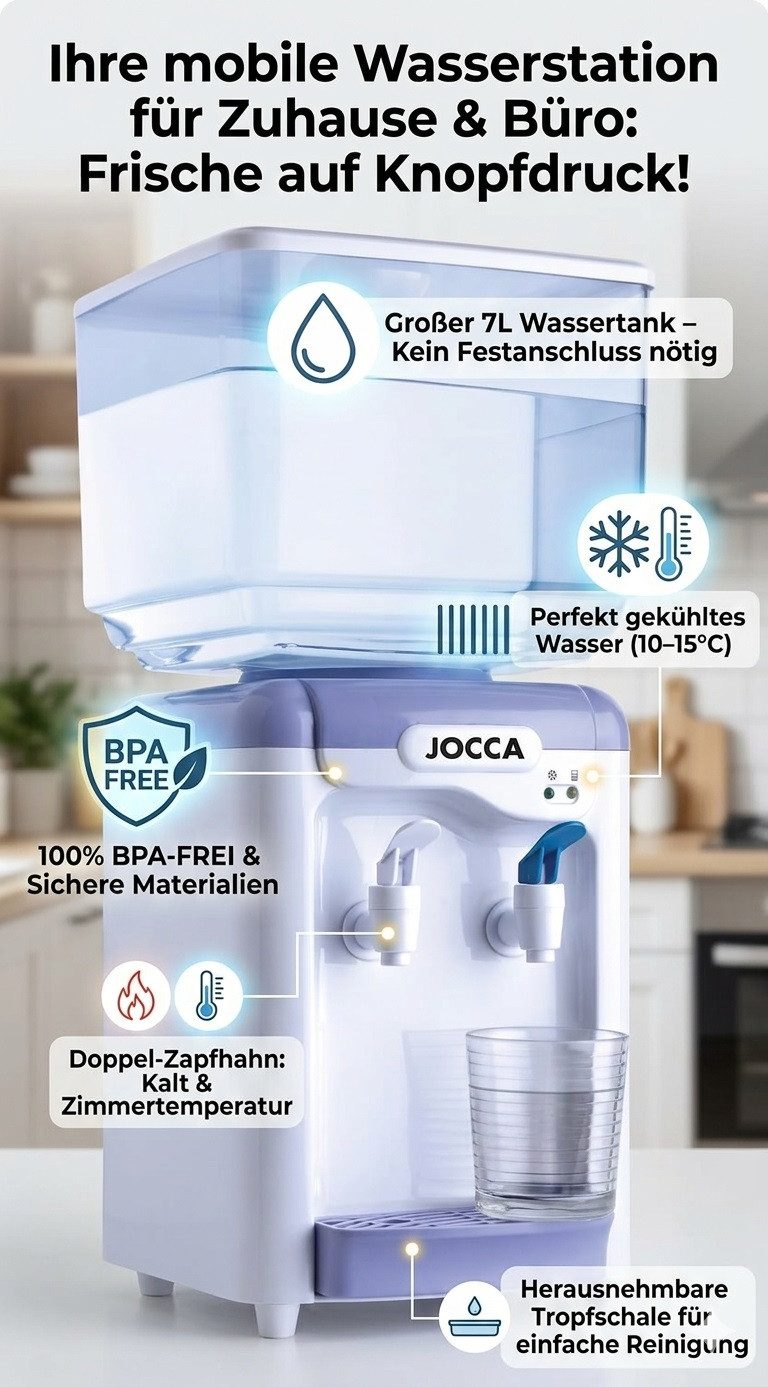 Jocca Getränkespender Wasserspender 7 Liter Tank mit Kühlfunktion (10-15°C) BPA-frei, 7L Tank, 10-15°C Kühlung, BPA-frei, mobil, inkl. Abtropfschale
