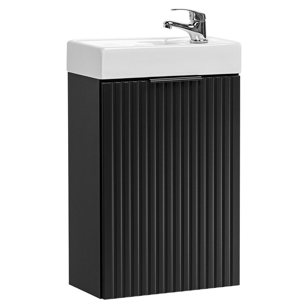 Lomadox Waschtisch ADELAIDE-56-BLACK, 40 cm breit in schwarz, gerillte Front, Gäst-WC
