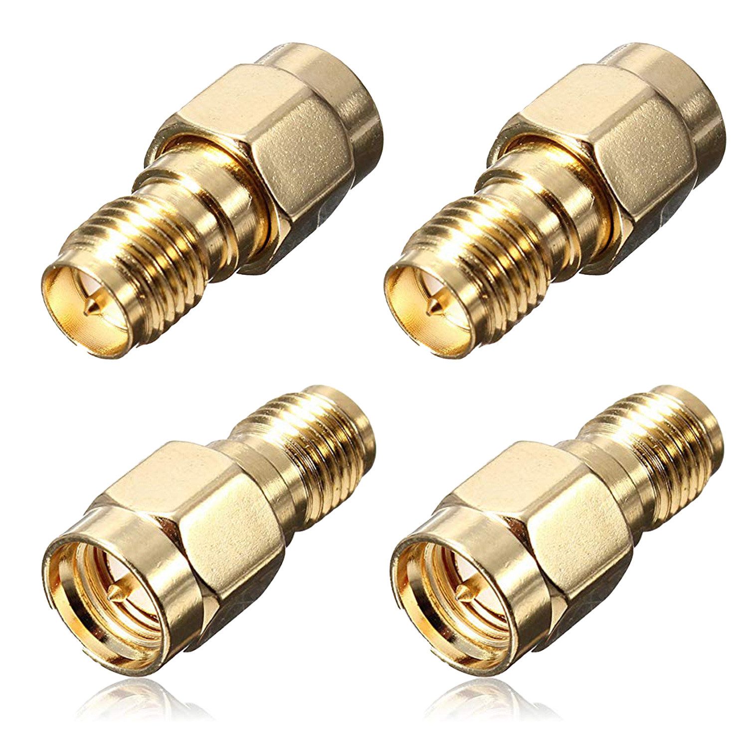 kwmobile 4x RP-SMA auf SMA Konverter - Stecker auf Buchse Adapter Adapter, 12.30 cm, Steckverbinder