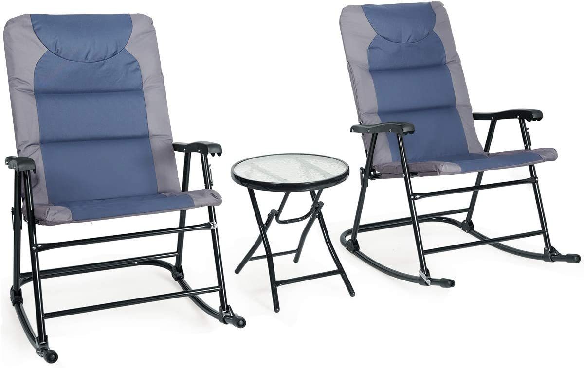 KOMFOTTEU Schaukelstuhl Set mit Beistelltisch, Outdoor-Gartenmöbel-Set blau