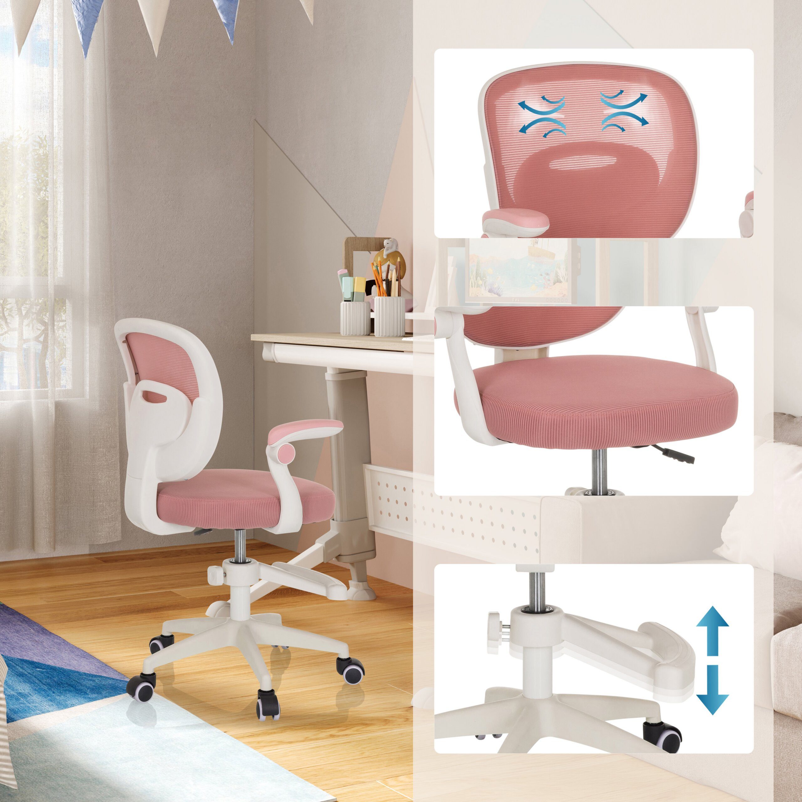 hjh OFFICE Drehstuhl Kinderdrehstuhl Kiddy Smart Stoff / Netzstoff (1 St), Kinder Bürostuhl mitwachsend, ergonomisch
