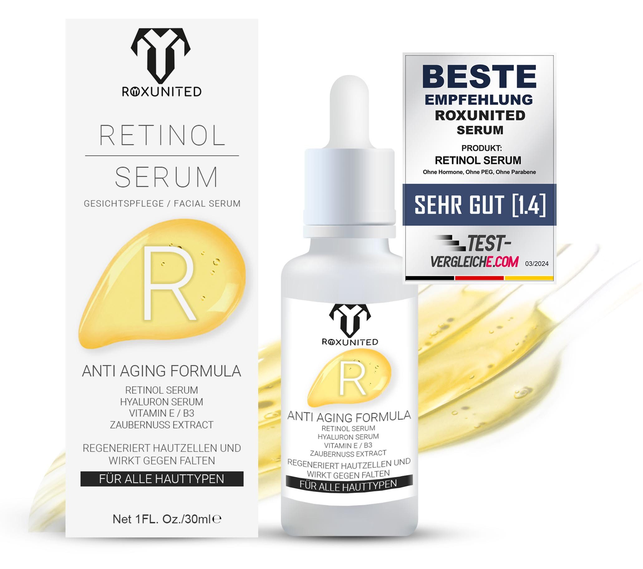 ROXUNITED Gesichtsserum Retinol Serum Gesicht Vitamin E, Anti-Aging, 30 ml Vergleichssieger