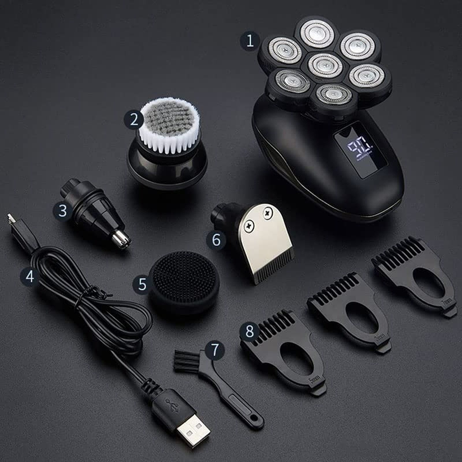 Vivitar Elektrorasierer Herren 6-in-1 Rasierer Set – Wasserdichter 7D Kopf- & Bart-Rasierer, Elektrorasierer - Herren Pflegeset mit LED-Display, Wiederaufladbar, Aufsätze: 6, - 7D Rasierapparat, Haartrimmer, Nasenhaartrimmer, Gesichtsreinigungsbürste, Gesichtsmassage, Haarschneider und Haartrimmerkämme (3/5/7mm)., Nasenhaartrimmer, Gesichtsreinigungsbürste, Gesichtsmassage, mit LED-Display, Wiederaufladbar, Nass/Trocken Inklusive Haartrimmer