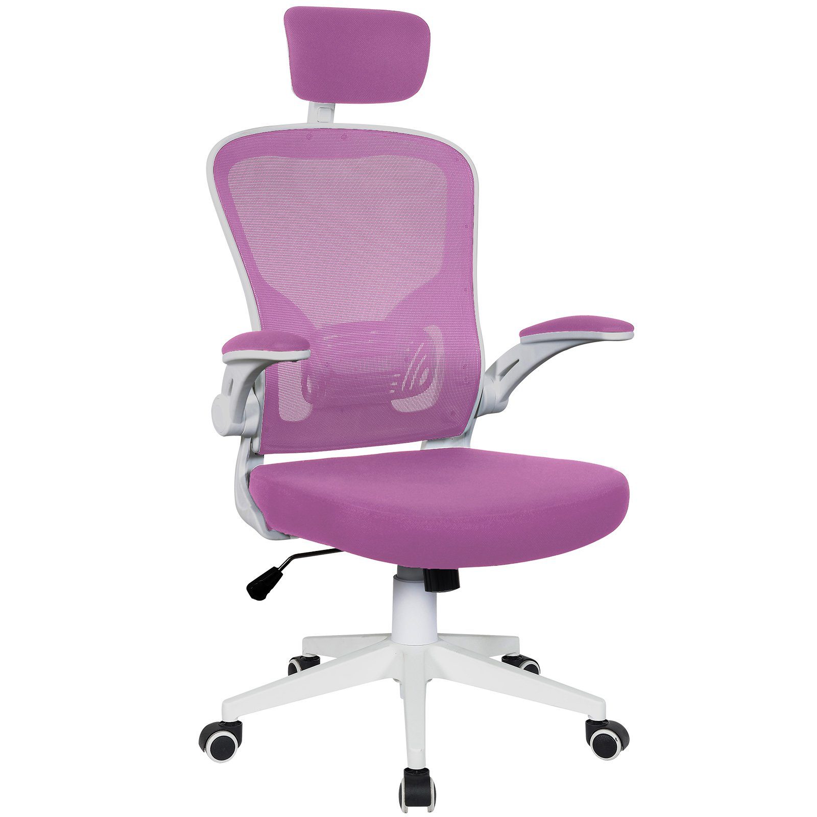 TRISENS Chefsessel Harry (1 Stück), Bürostuhl mit hochgeklappten Armlehnen Home Office Chair in Mesh-Optik Weiß / Rosa mit Kopfstütze