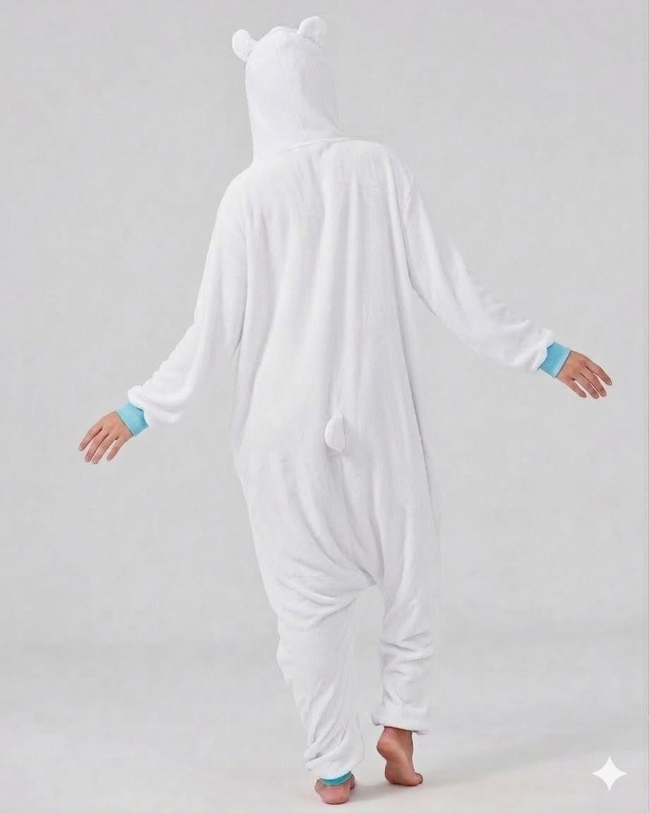 Corimori Partyanzug Flauschiges Eisbär-Kostüm für Erwachsene, Karneval Kostüm Onesie für, Jumpsuit, Pyjama, Fasching, Kigurumi, Tierkostüme, Eisbät Luca