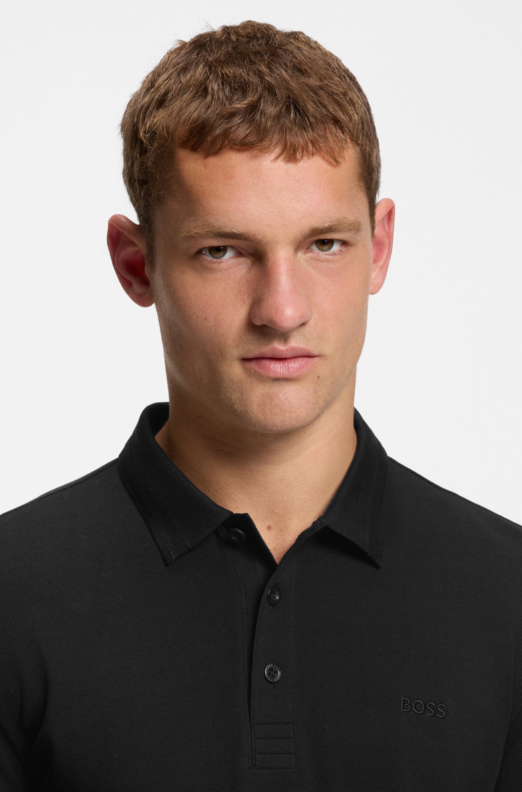 BOSS GREEN Langarm-Poloshirt Plisy mit Streifen am Kragen