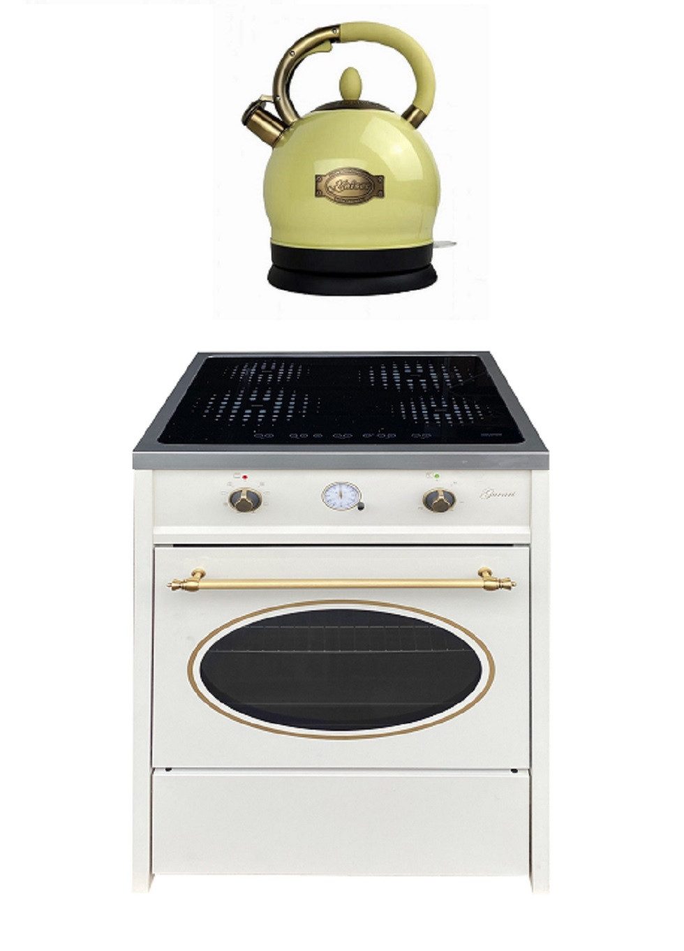 GURARI Induktions-Standherd GCH E 612 Cr r +WK 2000 ElfEm, mit 1-fach-Teleskopauszug, Retro Induktions Standherd 60 cm+Wasserkocher