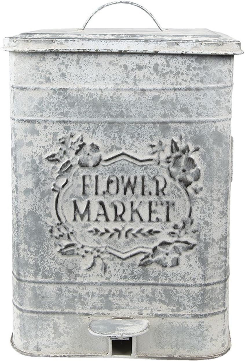 Clayre & Eef Mülleimer Mülleimer Flower Market Vintage Metall Treteimer Abfalleimer m.Deckel