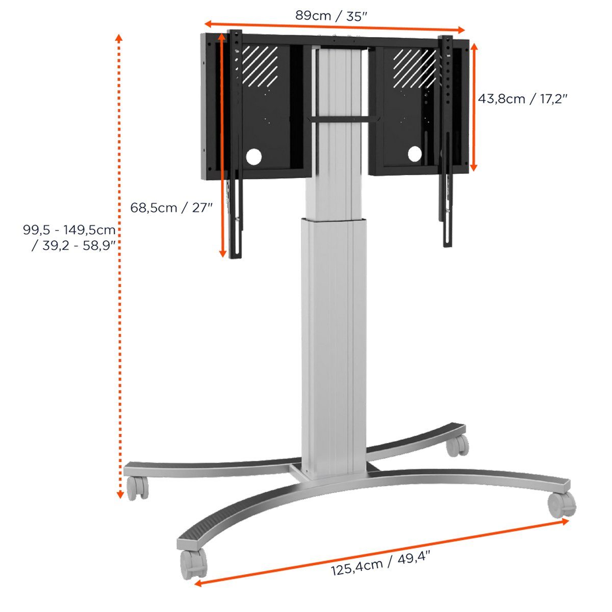 Celexon x Zoll, VESA 800 Display-Rollwagen 50cm (bis - schwarz/silber) max elektrisch TV-Wandhalterung, Adjust-4286MS Hub höhenverstellbar, Expert 86 600,