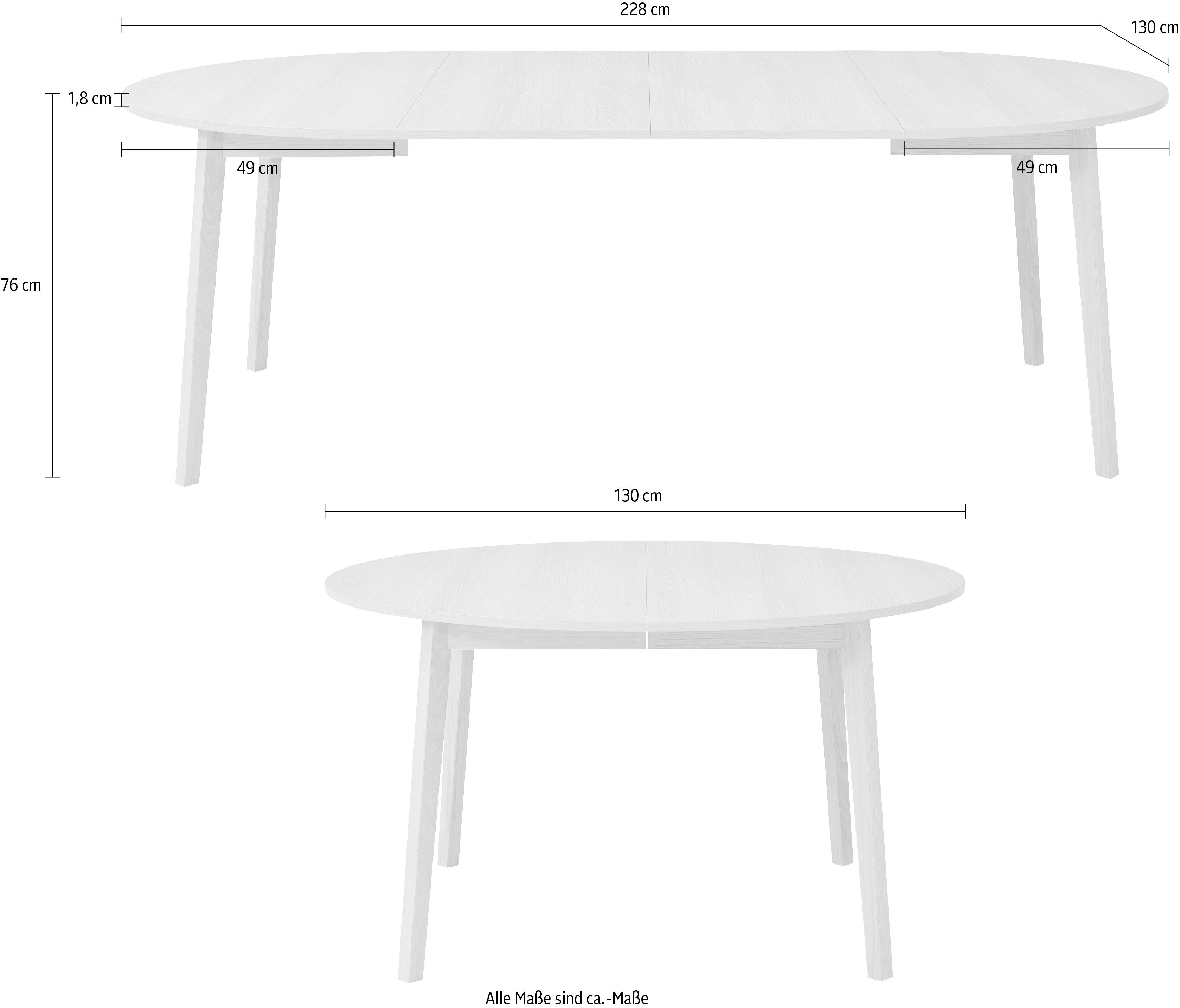 Gestell Massivholz, Hammel Single, Esstisch 2 by Ø130/228 Basic Hammel aus cm, Naturfarben Furniture inklusive Einlegeplatten