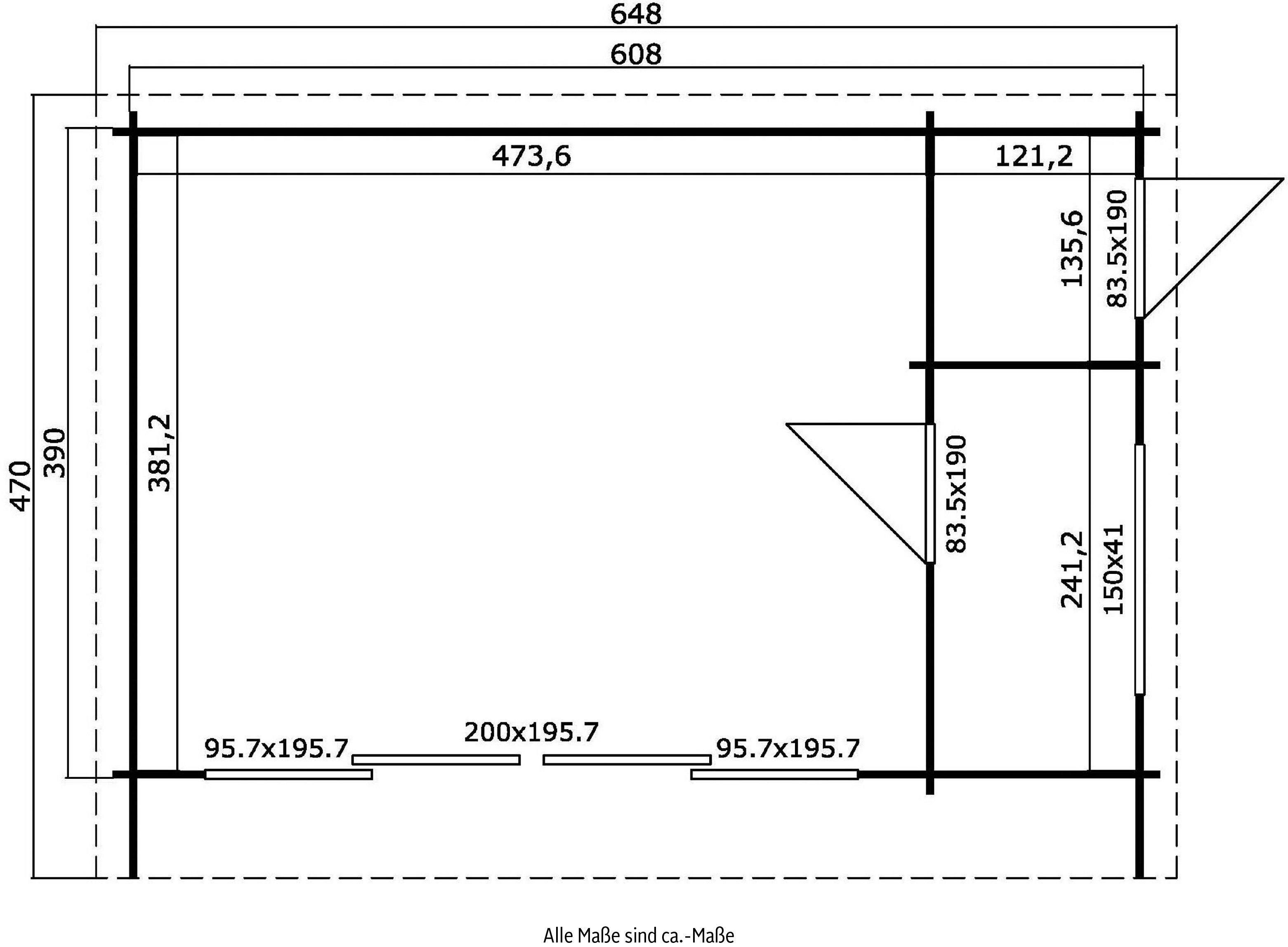 BxT: Fussbodenbretter verlegen) MAJA (Set, 648x470 cm, JAVA, Gartenhaus zum inkl. gletschergrün LASITA