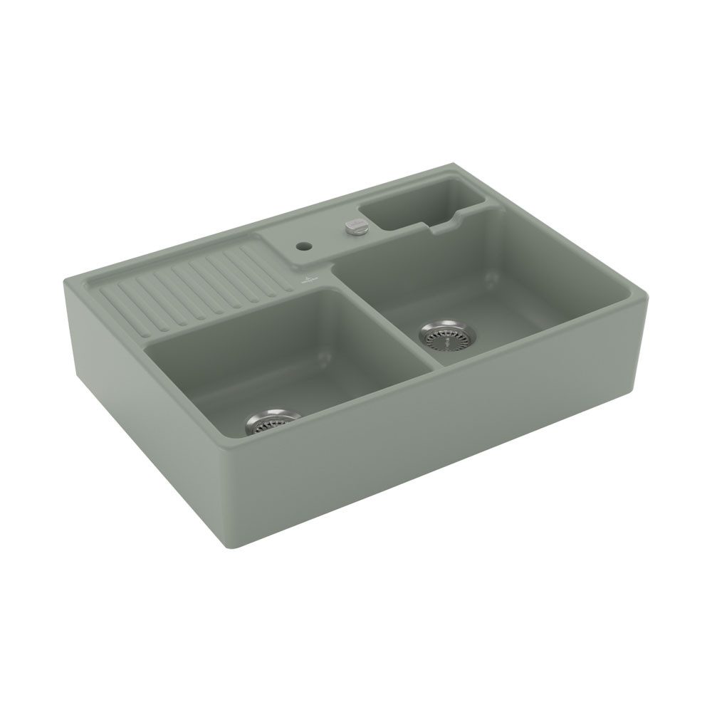 Villeroy & Boch Küchenspüle Spülstein Doppelbecken Morning Green Exzenterbetätigung, 89,5/630 cm