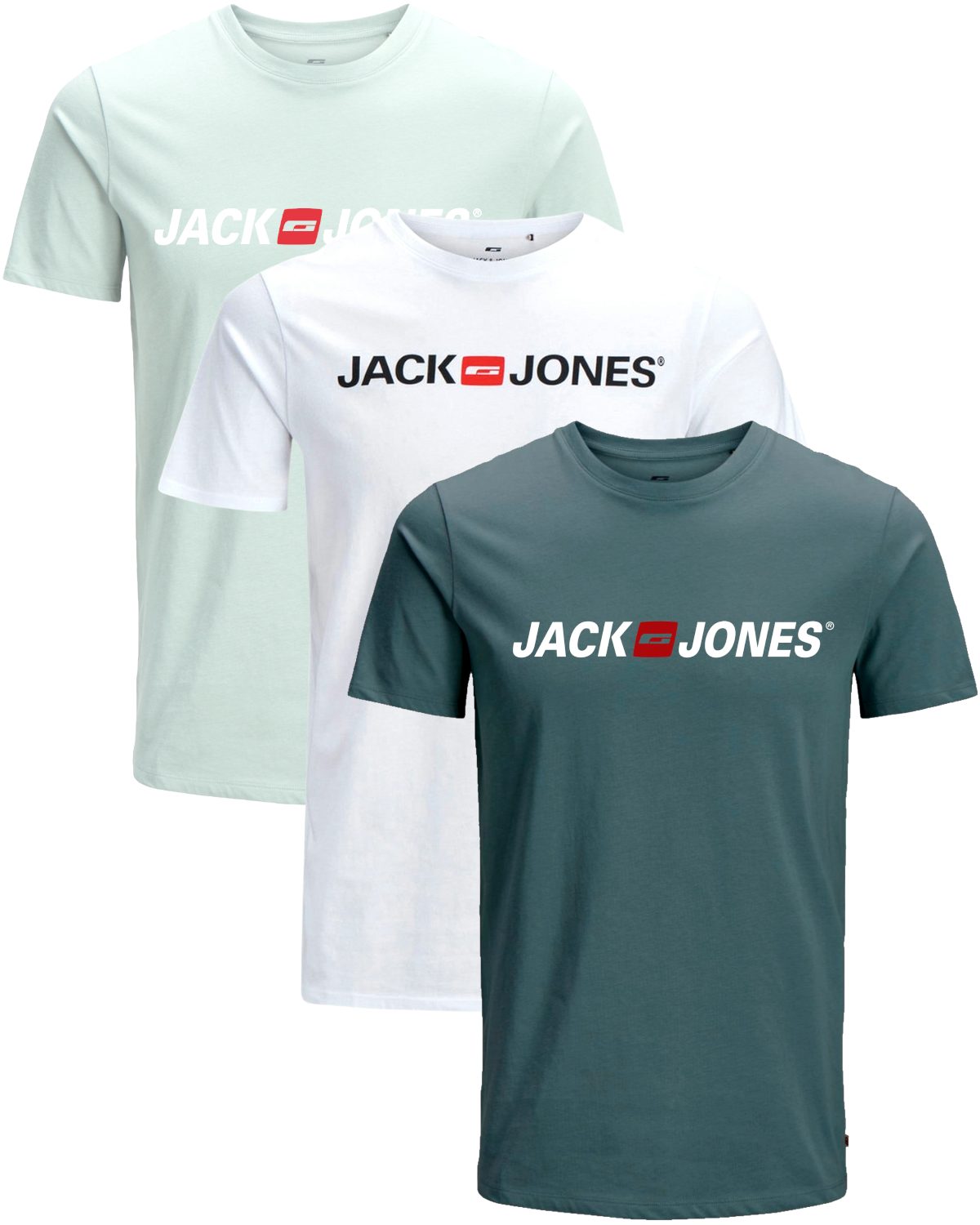 Jack & Jones Print-Shirt Bequemes Slimfit Shirt (Spar-Set, 3er-Pack) in Unifarbe mit Print