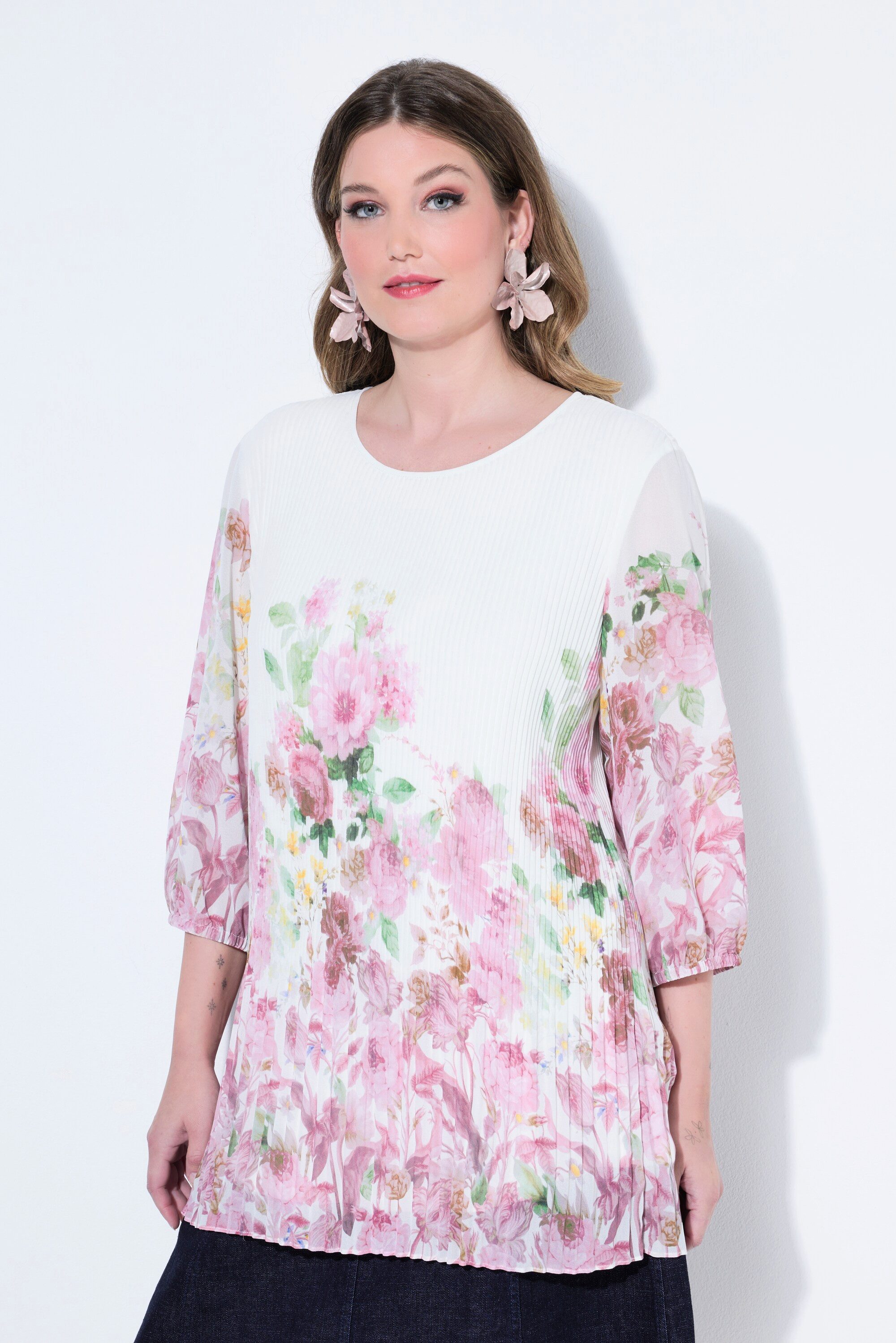 MIAMODA Longbluse Bluse A-Linie Sonnenplissee mit Blumendruck