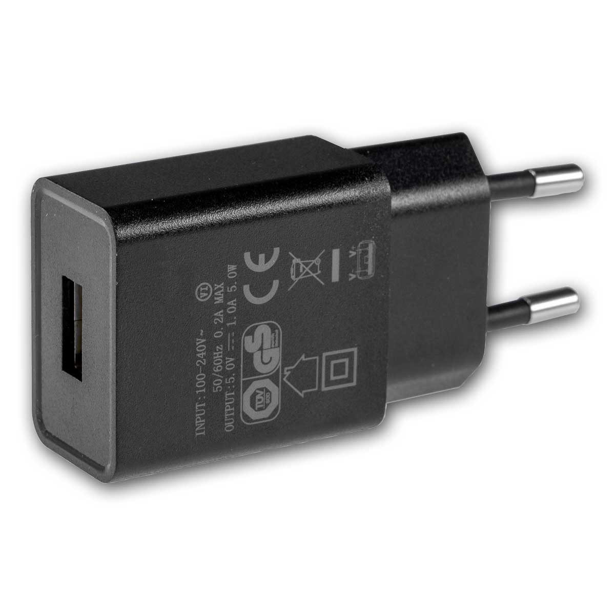 ChiliTec Stecker-Netzteil sw mit USB "CTN-0510" 5V=, 1A, 5W Steckernetzteil