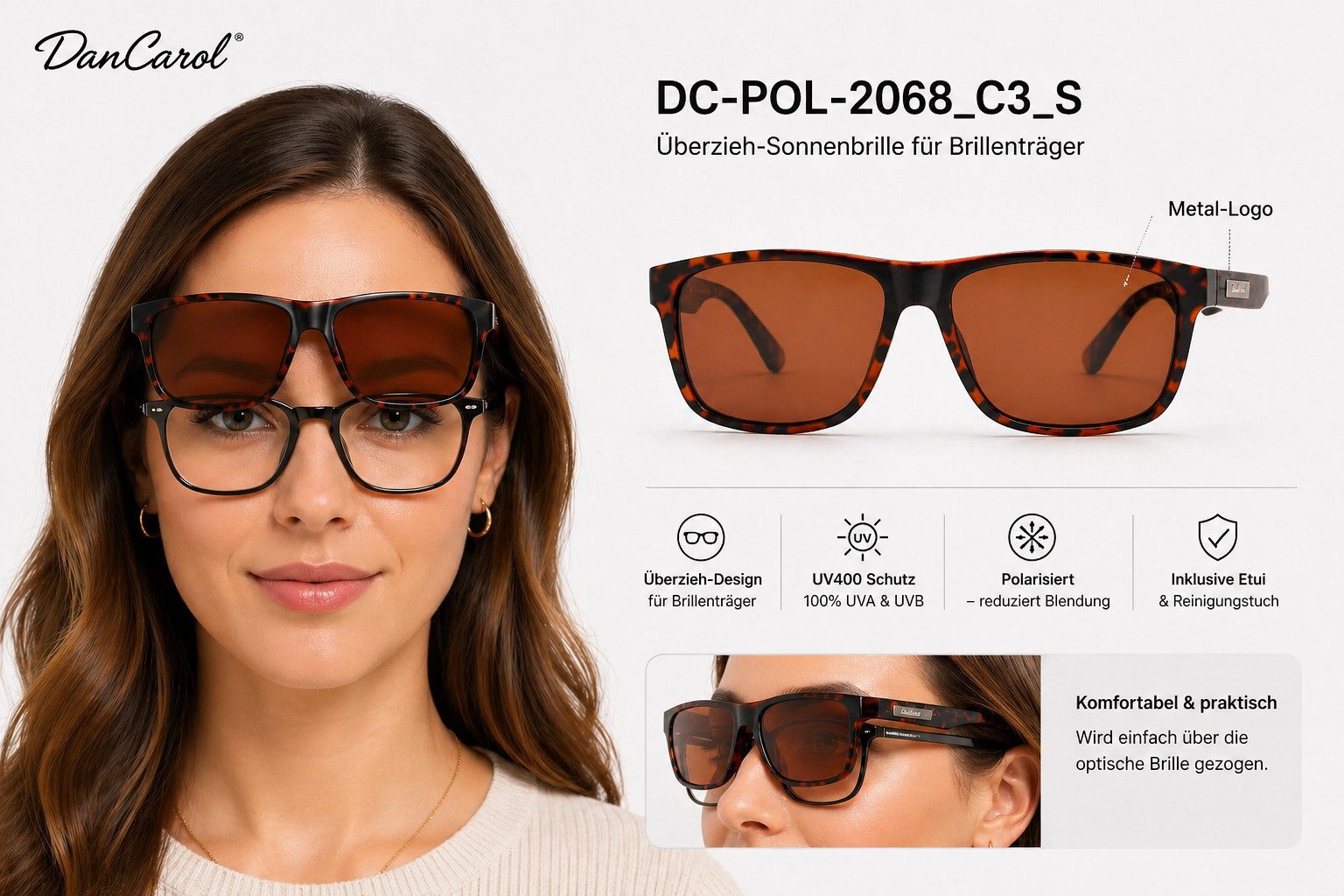 DanCarol Sonnenbrille DC-POL-2068- HI-TR90 -Schweizer Technologie ideal für Brillenträger
