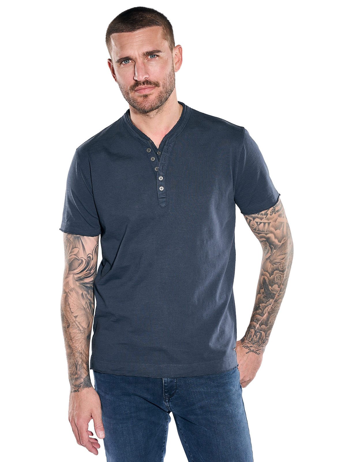 emilio adani T-Shirt Herren Henley T-Shirt, Saphirblau