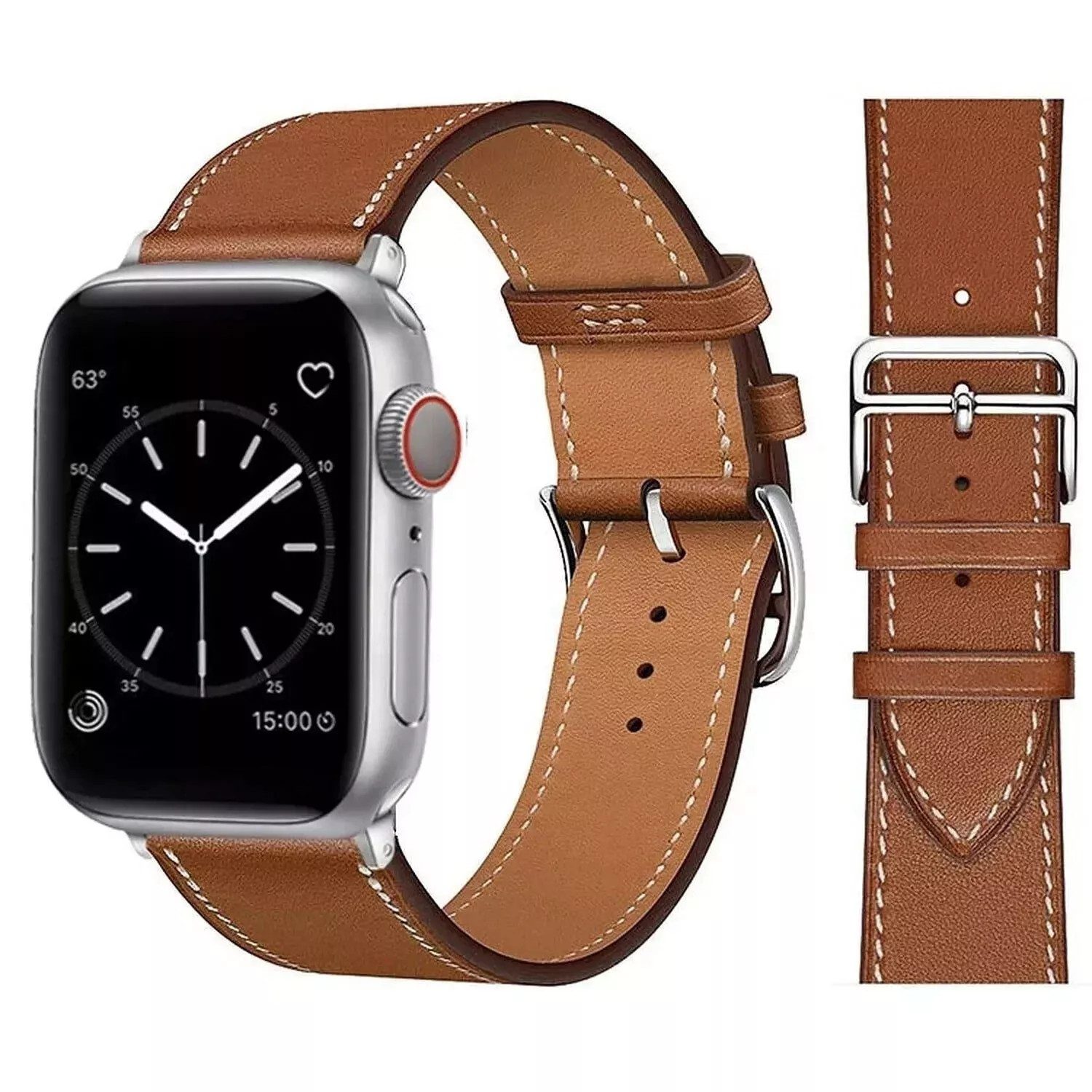 Widmann-Shop Smartwatch-Armband Armband für Apple Watch Kunstleder 38-49mm Series 11 10 9 Ultra 8 7, atmungsaktives Kunstleder