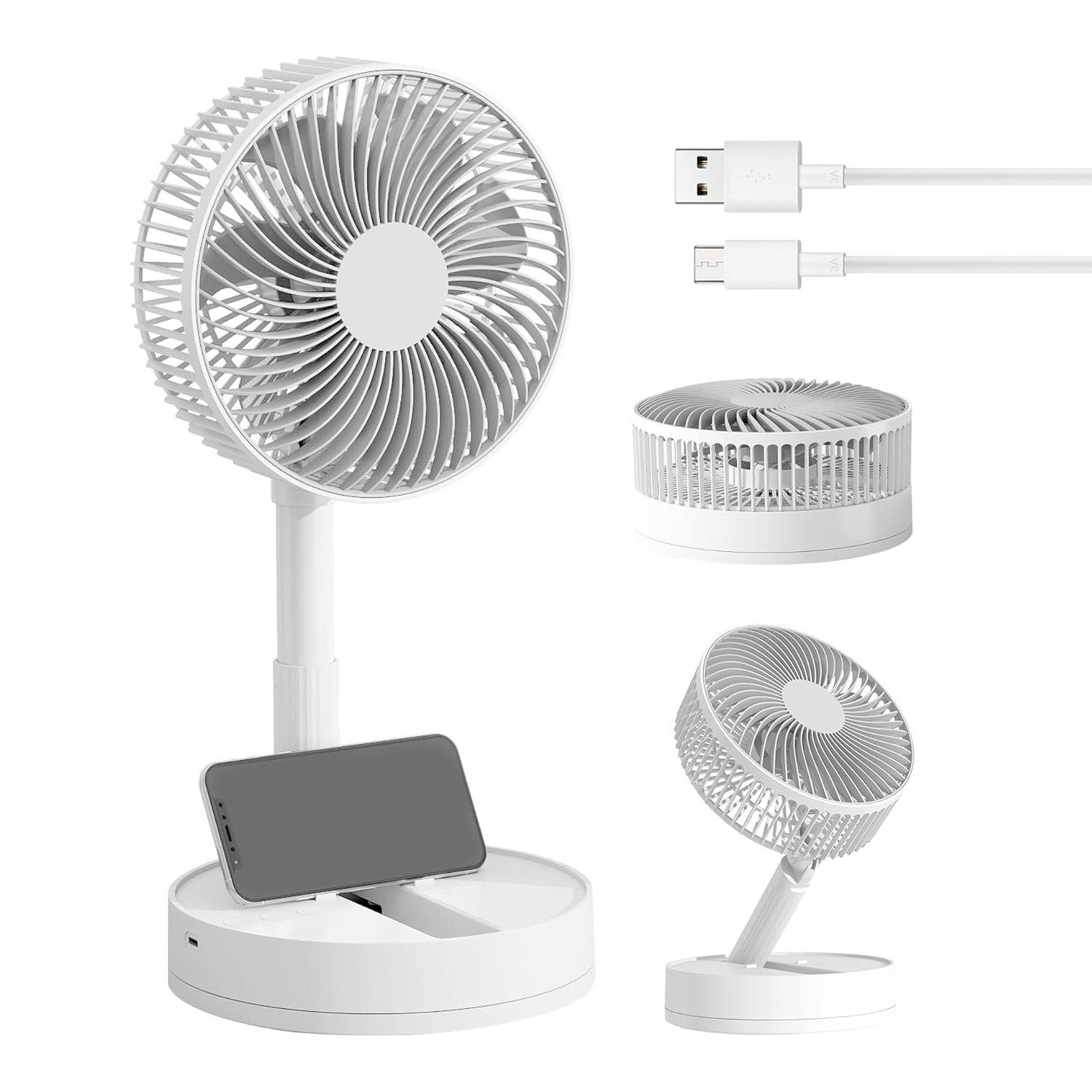 AKKEE Tischventilator USB Ventilator Leise, 5400mAh-24H Akkulaufzeit Oszillierend, 200mm Faltbarer Ventilator Klein, 4-Stufen &  Timer