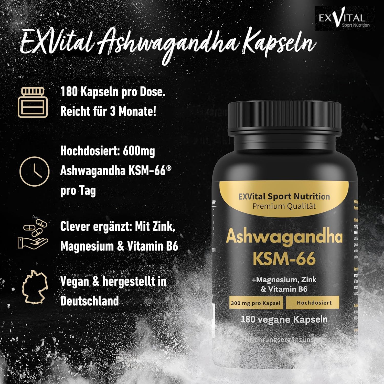 Bio Ashwagandha KSM-66®, 600mg pro Tag, original indische Schlafbeere Kapseln, 135 g