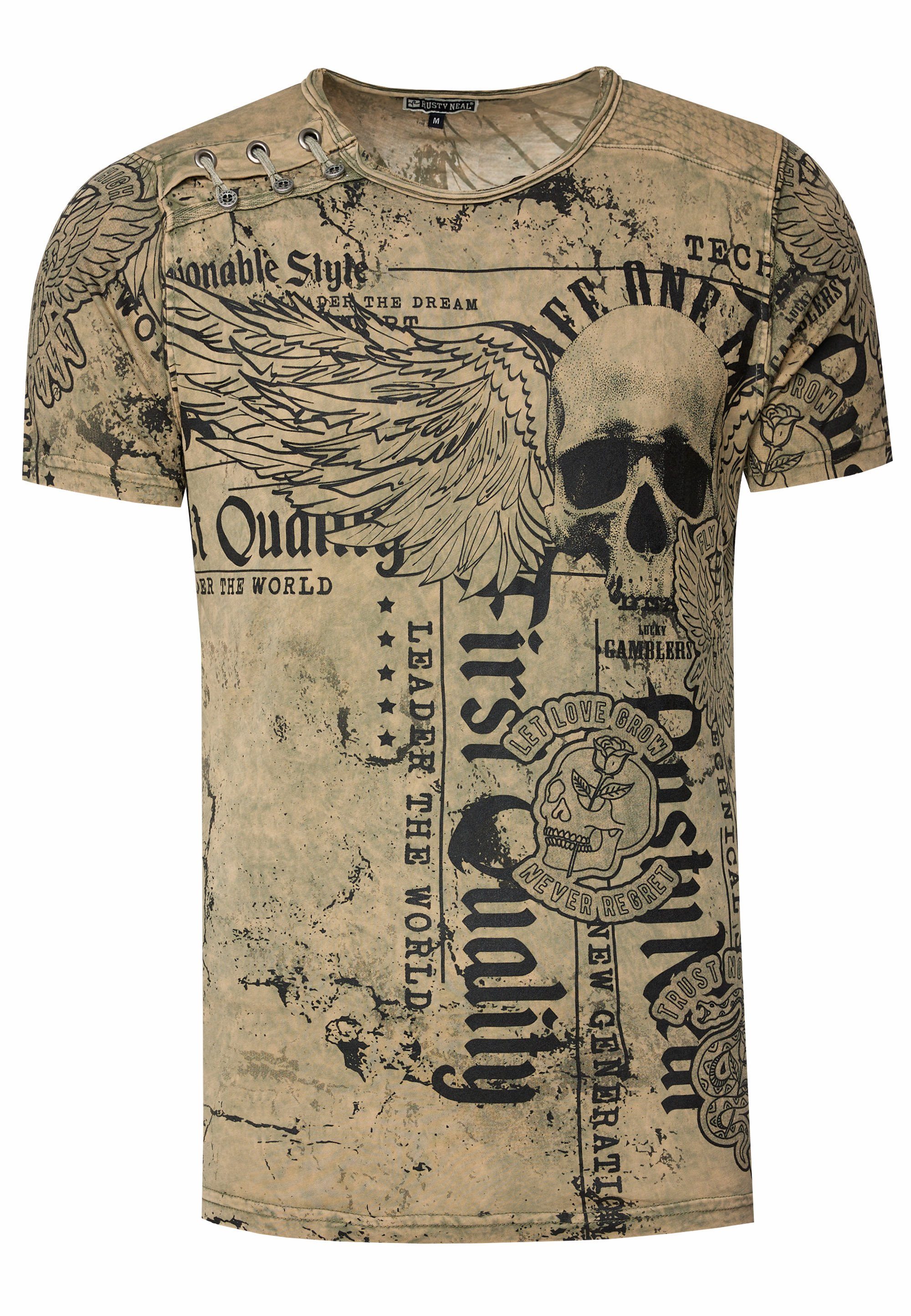 Rusty khaki mit T-Shirt Neal Neal Allover-Print Rusty