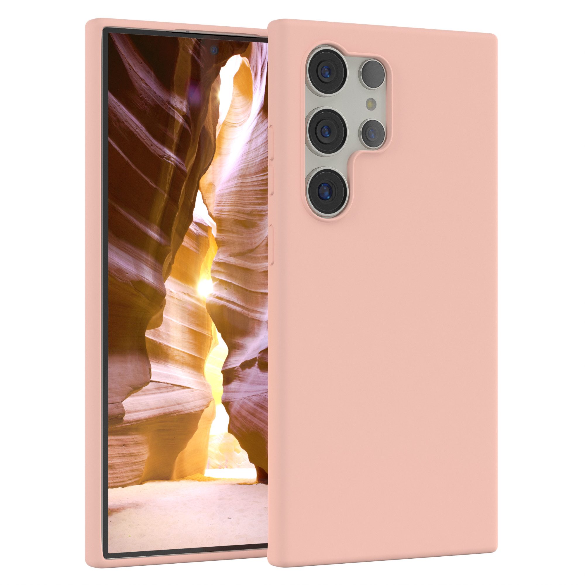 EAZY CASE Handyhülle für Samsung Galaxy S24 Ultra Premium Silikon 6,8 Zoll, Silikon Schutzhülle mit Kameraschutz kratzfest Cover Rosa / Altrosa