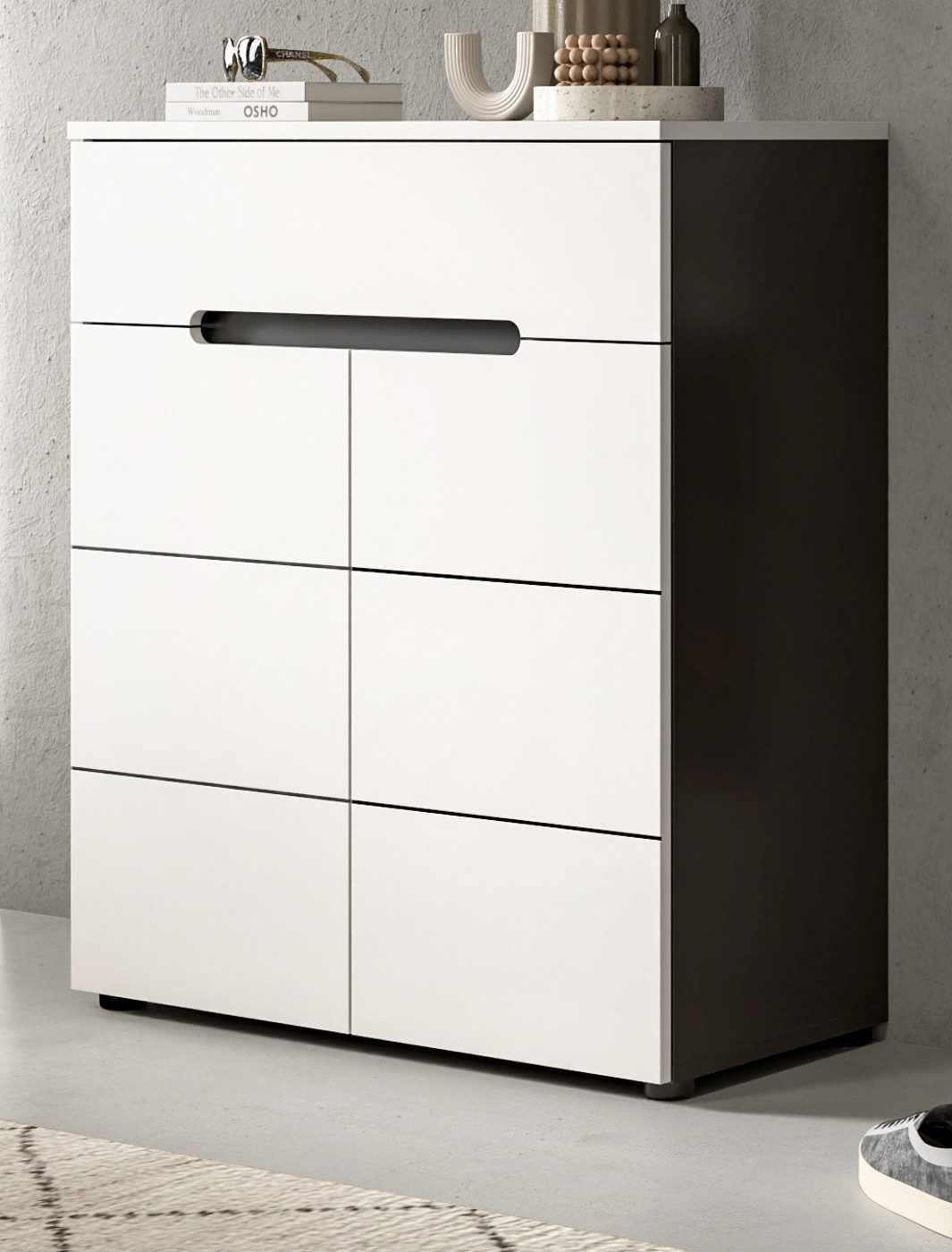 Inn.Furn Schuhkommode Cooper (Flurkommode in Weiß und Basalt Grau, 2-türig, 80 x 94 cm), mit Vollauszug und Soft-Close