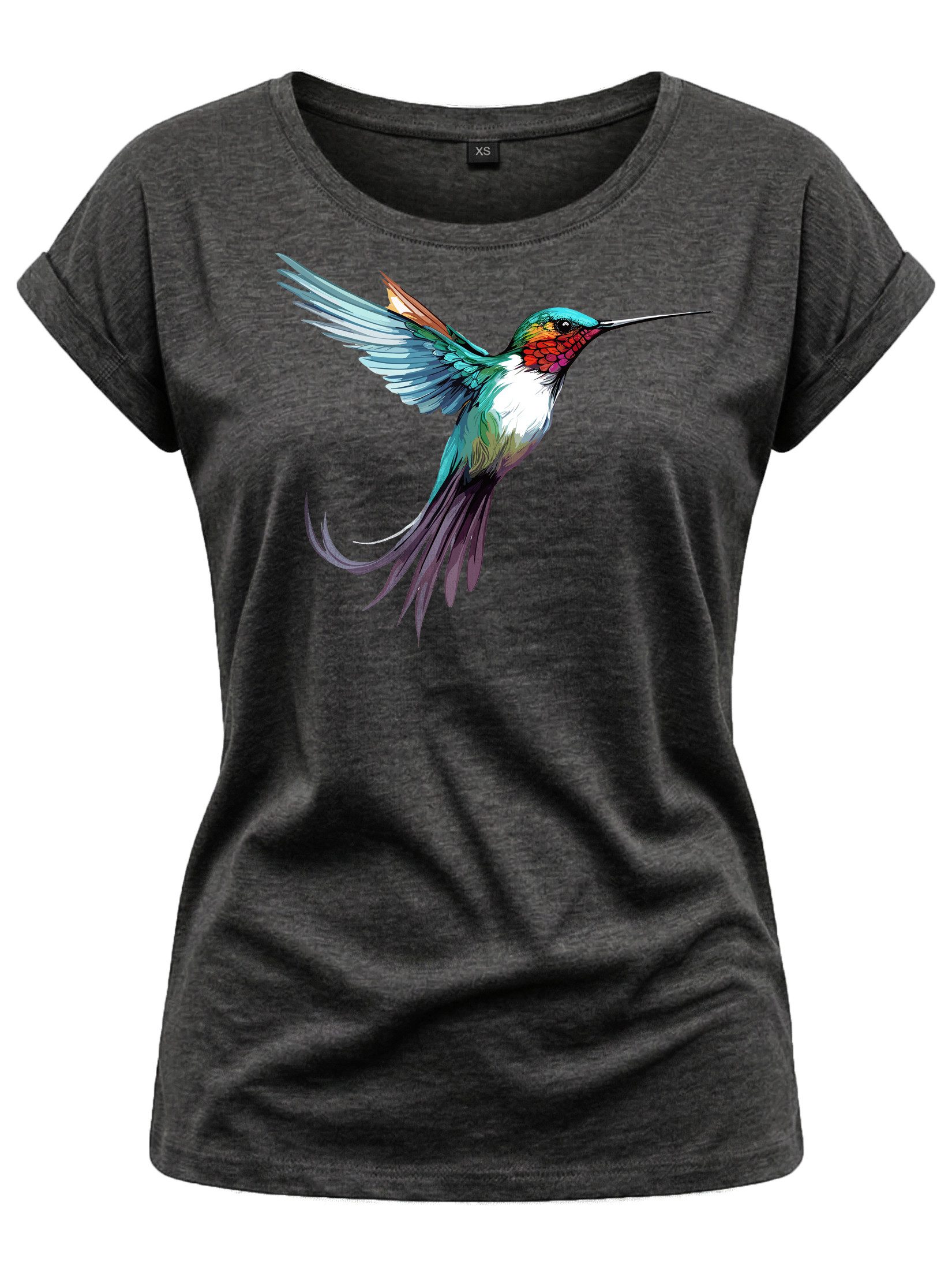 MAKAYA Print-Shirt Damen Kolibri Motiv Sommer Top Druck Vogel Kurzarmshirt Tunika Oversize
