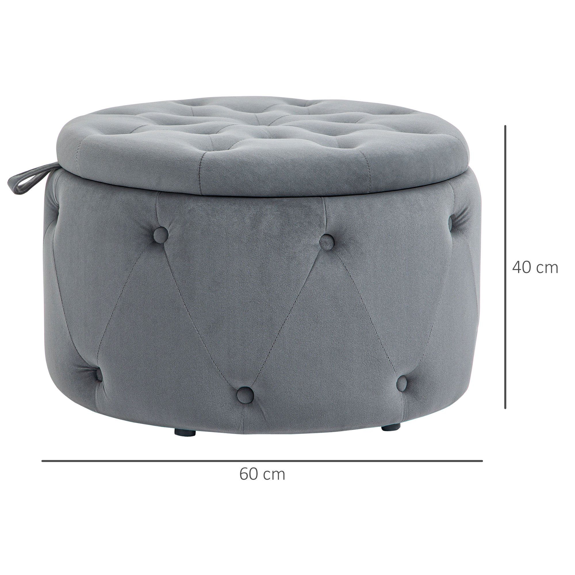 HOMCOM Sitzbank Polsterhocker mit Deckel für Wohnzimmer (Aufbewahrungshocker, 1-St., Sitztruhe), Grau, Ø60 x 40 cm