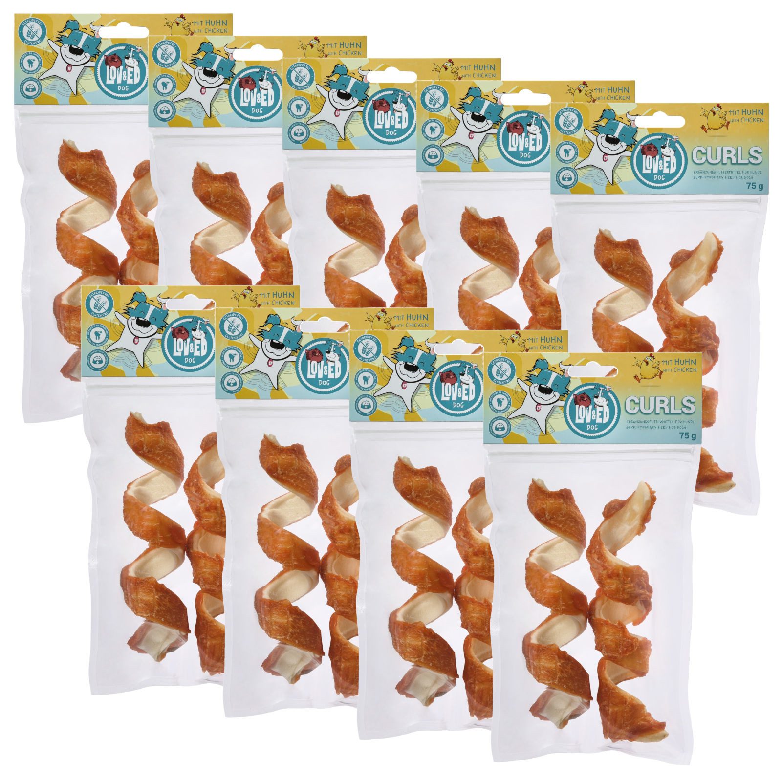Lov&Ed Curls Huhn, 9x 2 Stück, Gedrehte Kauknochen für Hunde