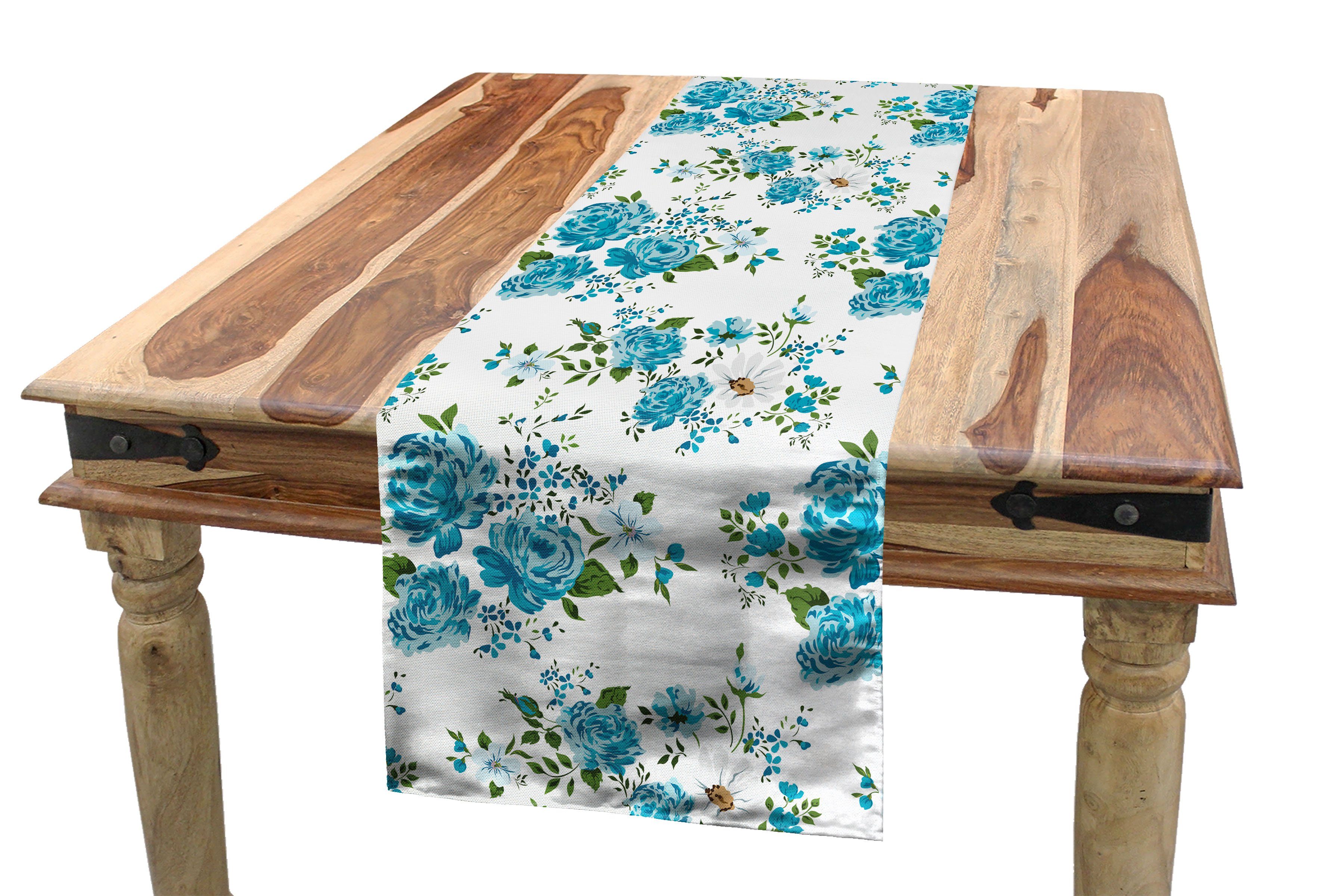 Abakuhaus Tischläufer Esszimmer Küche Rechteckiger Dekorativer Tischläufer, Jahrgang Gänseblümchen und Rose-Blumen