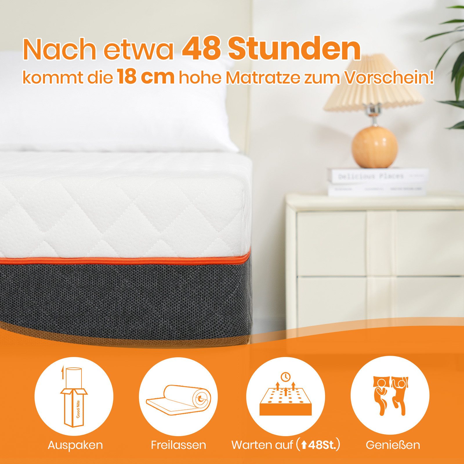 Kaltschaummatratze Matratze 90x200, Härtegrad H2/H3, 18 cm Höhe mit atmungsaktivem Bezug, Good Nite, 18 cm hoch, 200 × 90 × 19 cm (L × B × H) – Bild 5 von 5