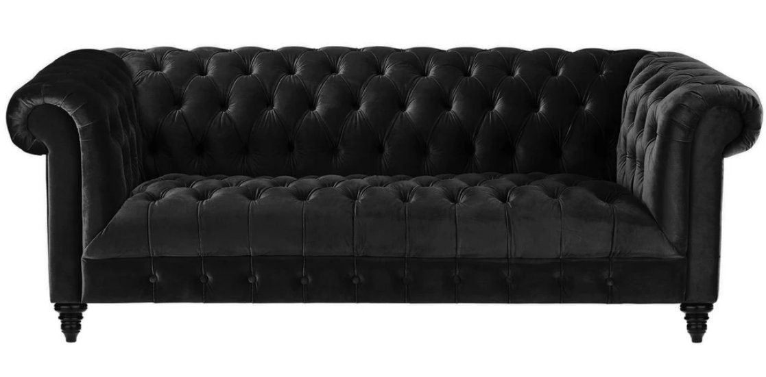 Polster Sofa Knöpfen Couch Schwarze JVmoebel Möbel Dreisitzer Samt mit Chesterfield-Sofa, Chesterfield Luxus