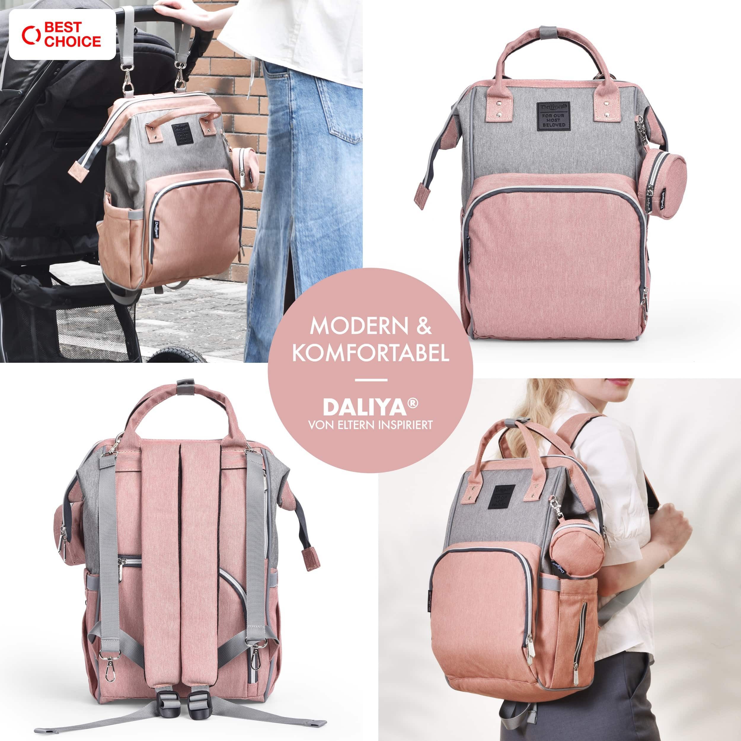 Daliya® Wickeltasche PAKMI Wickelrucksack, Kinderwagentaschen, Mamabag (Set, 5-tlg., Befestigungsriemen), Thermofächer, Schnuller Aufbewahrung, Wickelunterlage, hochwertig