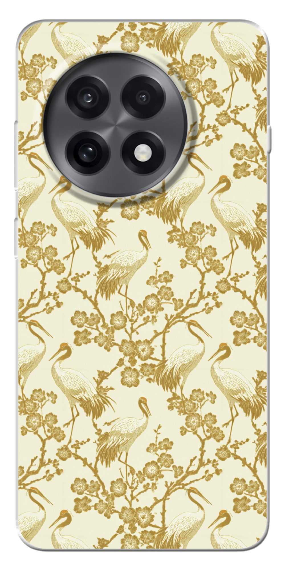 MuchoWow Handyhülle für OnePlus 13R Kraniche - Kirschblüte - Gold, Handy Case, Silikon, Bumper Case Dünn