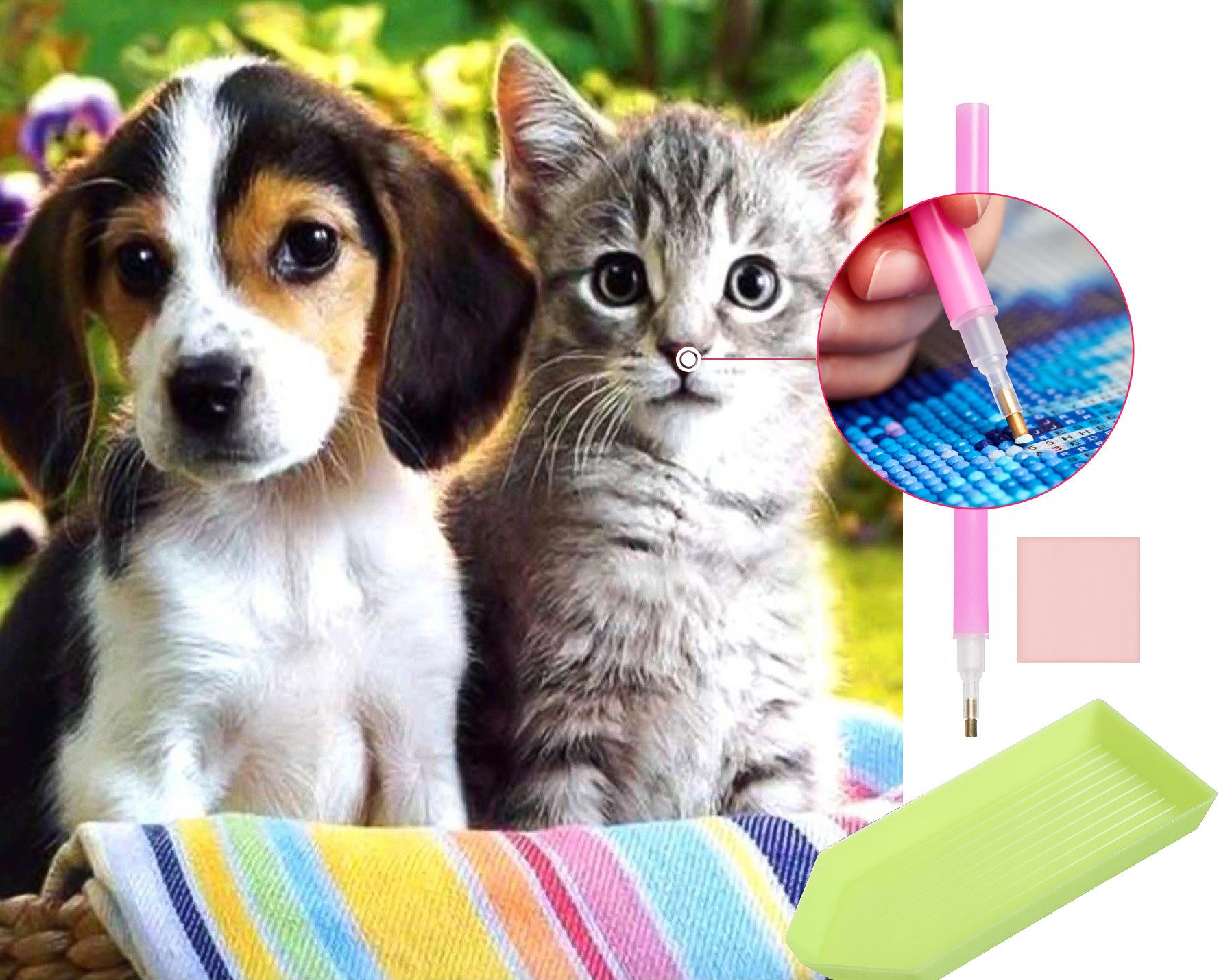 MALATEC Раскрась по номерам 30x30cm Diamantstickerei Set - Hund & Katze, Раскрась по номерам (5d Diamond Painting-Set, Bild, Diamanten, Stift und Container), Entspannendes Hobby, kreative Stunden, schimmerndes Endergebnis.