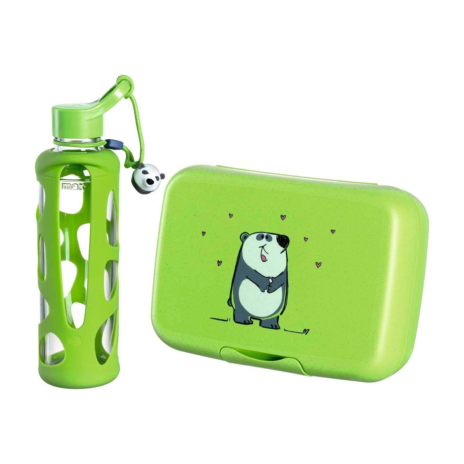 LEONARDO Lunchbox Bambini Lunchset 2er Set, Material-Mix, (2-tlg), Ideal für den Alltag, spülmaschinengeeignet Grün - Panda