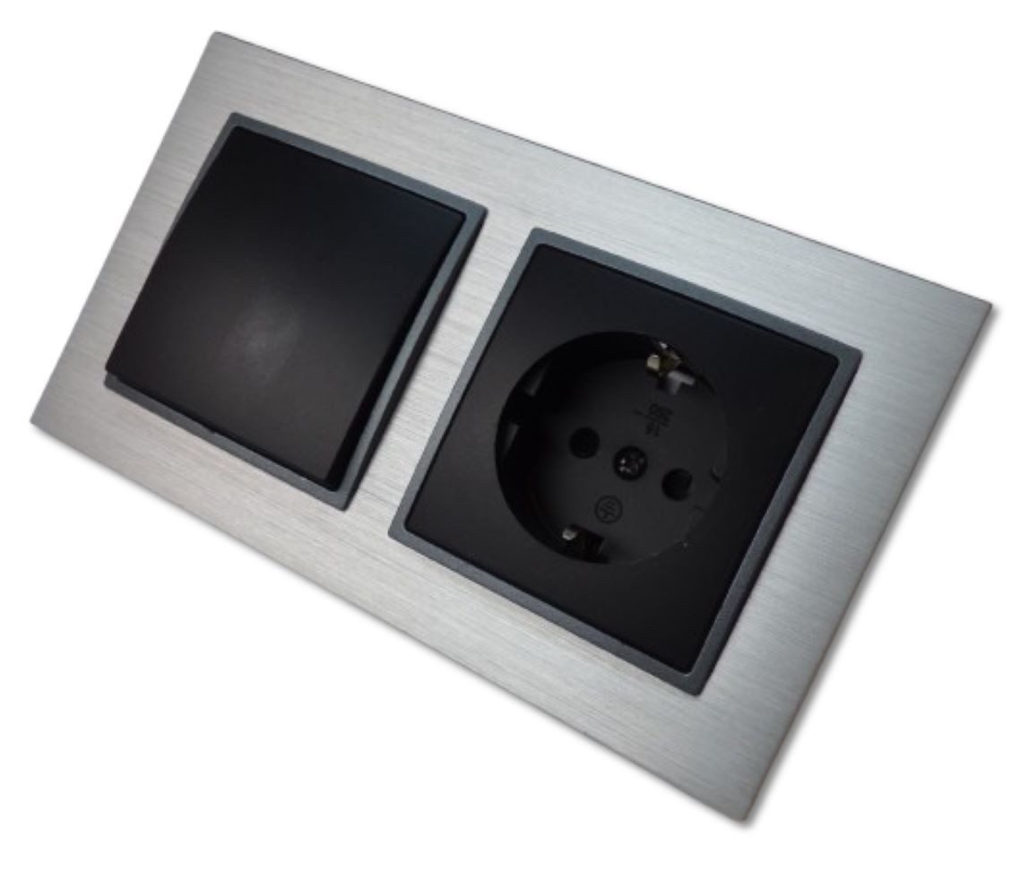 Lichtideen Schalter 3174 ABELKA ALU si/sw 1x Wechselschalter 1x Schukodose (Taster, Schalter, Anennendose, Steckdose mit USB lieferbar)