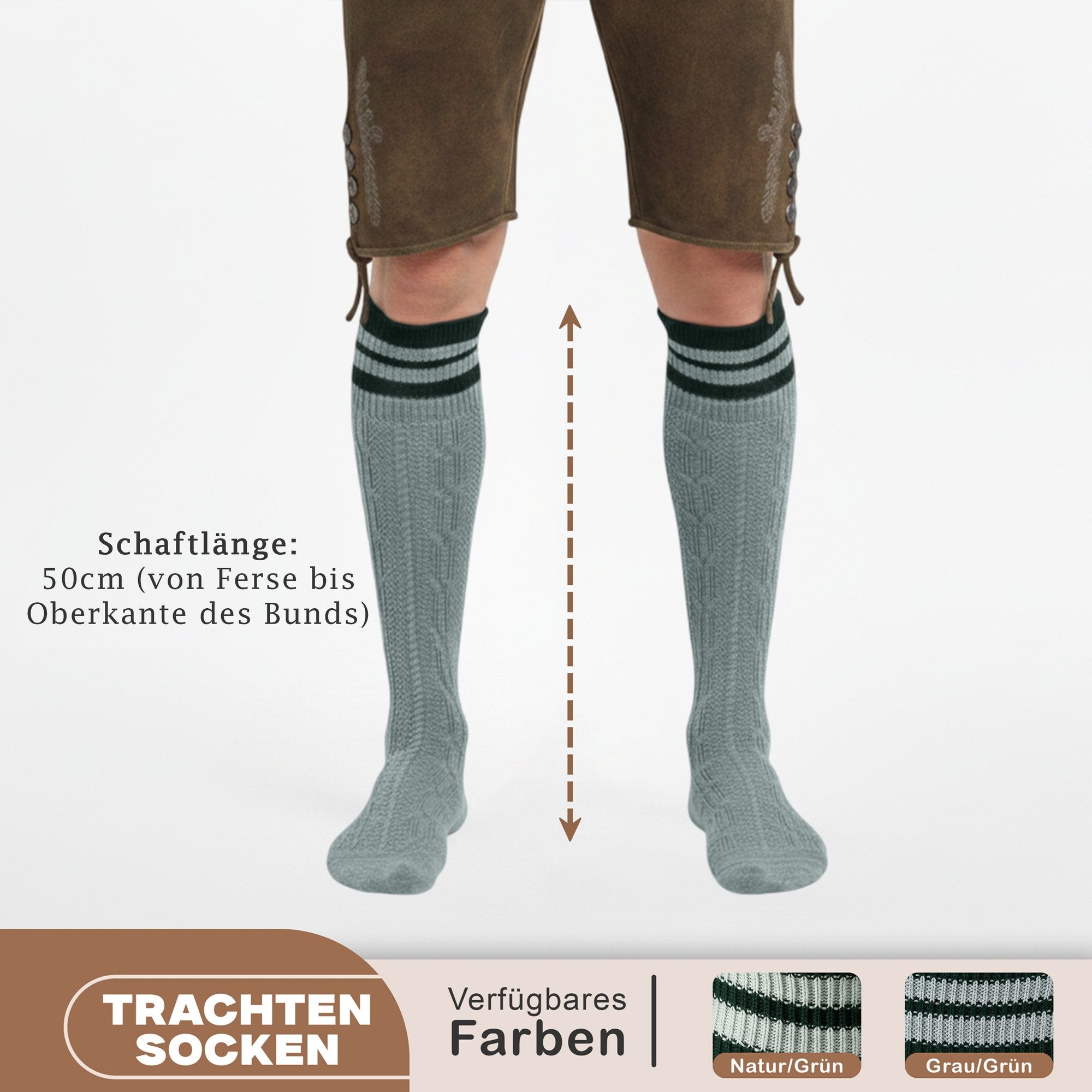 German Wear Trachtensocken GW251 Lange Trachtensocken Strümpfe Socken aus Baumwolle 50cm Lang