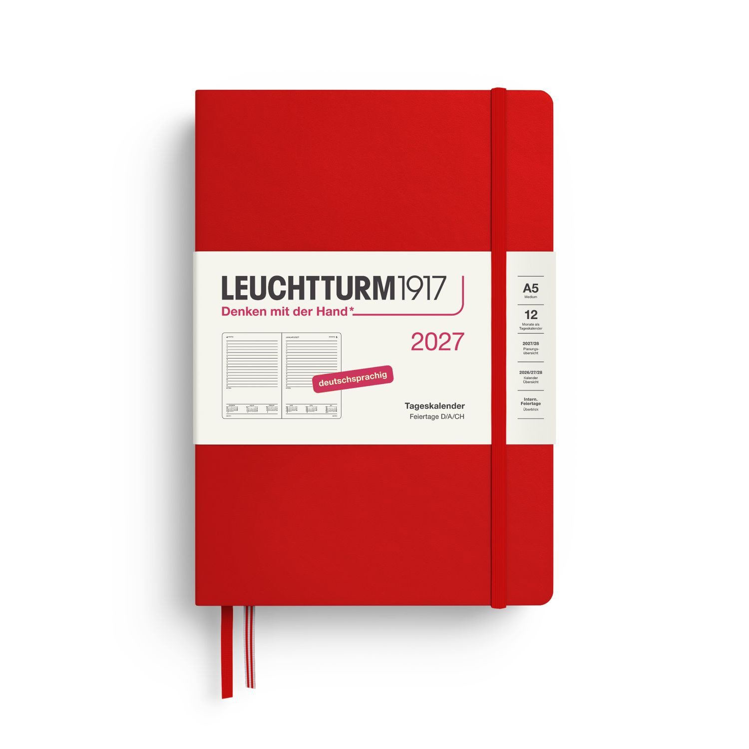 Leuchtturm1917 Taschenkalender Tageskalender 2027 Medium A5 Hardcover Cherry
