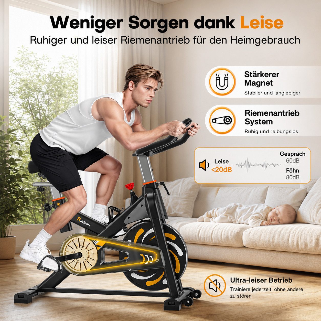 Wenoker Heimtrainer Magnetwiderstand Heimtrainer Fahrrad, LCD-Monitor&Flüsterleise (Spar-Set, 1x Anleitung, 1x Werkzeugset, 1x Heimtrainer), Magnetwiderstand, App-Anbindung, schweres Schwungrad, LCD-Monitor