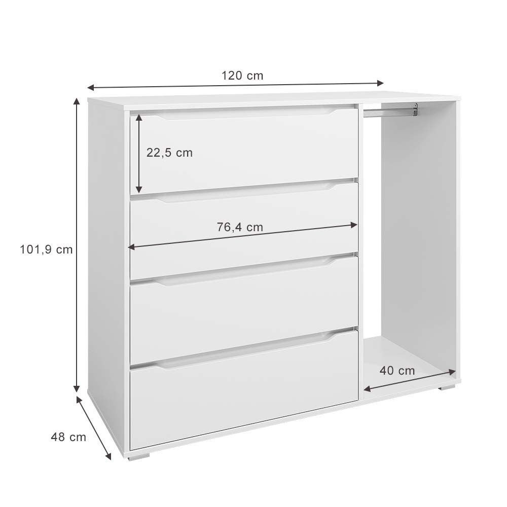 Vicco Kleiderschrank Ruben, Weiß, 120 x 101.9 cm mit 4 Schubladen (1-St)