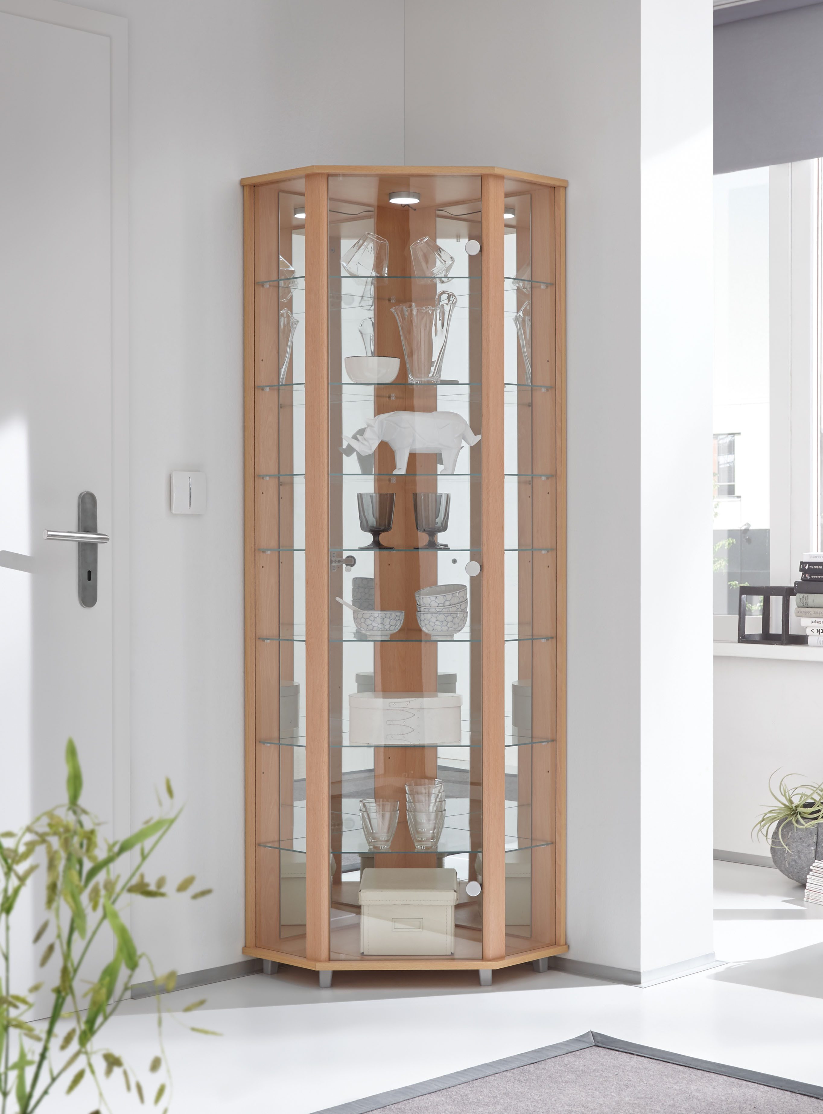fif möbel Eckvitrine TRIO Höhe ca. 172 cm, ink. Beleuchtung Eckvitrine/Glasvitrine 1x Glastür, perfekt für Sammler, Sammlervitrine
