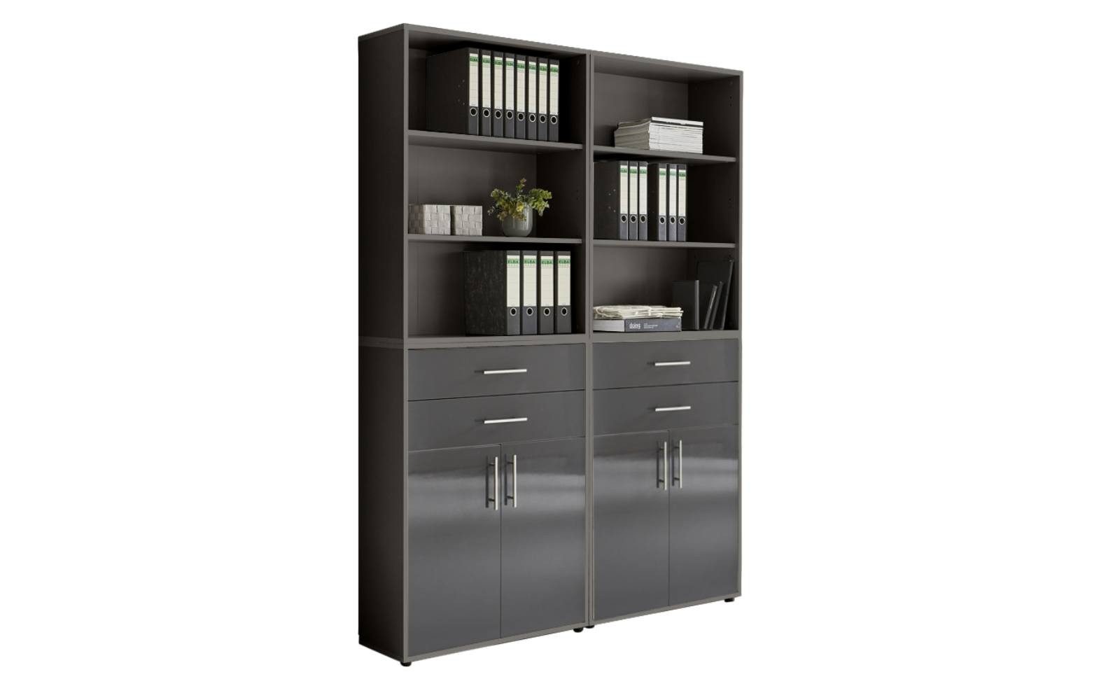 BMG Möbel Aktenschrank Office Edition (Set 20, Büroschrank mit Metallgriffen, 4 teilig) mit Schubladen, Gesamtmaß (B/H/T) 84,1 x 227,2 x 33 cm