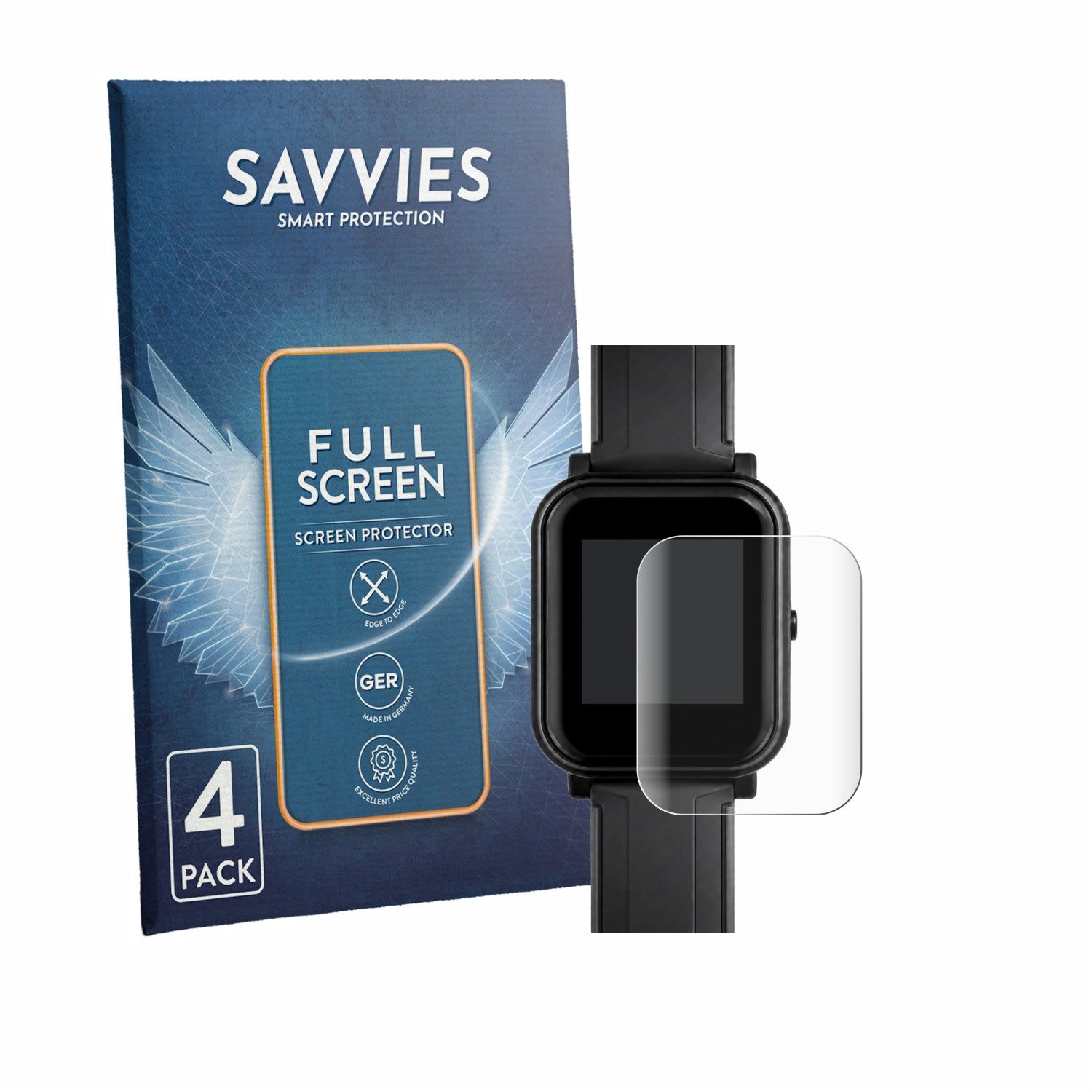 Savvies Displayschutzfolie Fullscreen Schutzfolie für Bangle.js 2, 4 Stück, Displayschutz Folie Fullcover Klar Transparent