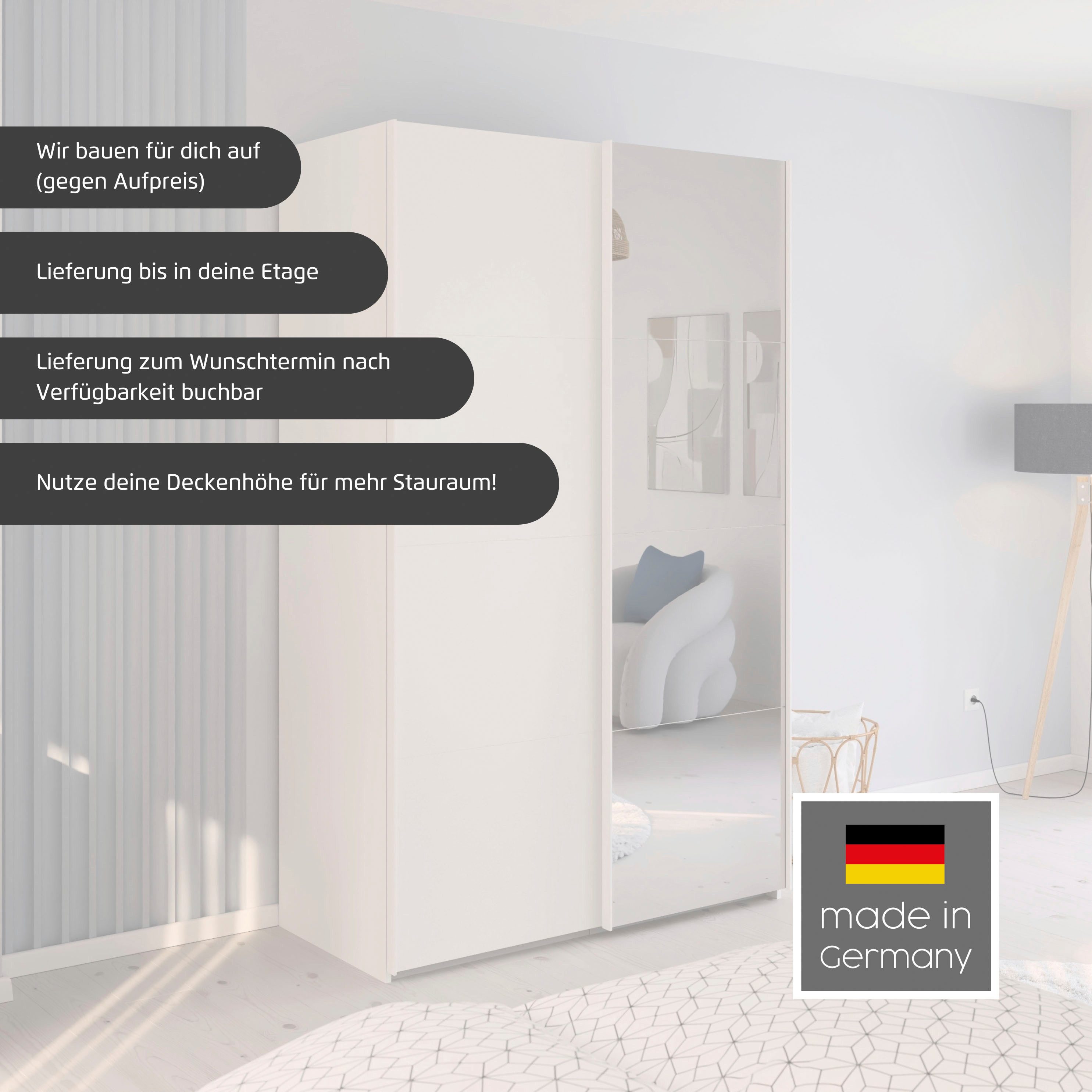 rauch Schwebetürenschrank Kleiderschrank Schrank Garderobe Schlafzimmerschrank EVELYN in elegantem Stil mit Spiegel 5 Breiten viel Stauraum MADE IN GERMANY