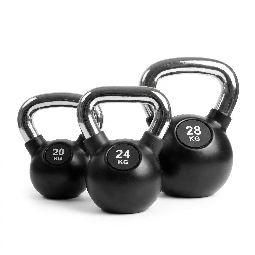 Black Snake Kettlebell Chrom Kugelhantel-Set für Kraft- & Ganzkörpertraining zuhause & Studio, (Kettlebell-Set, 20/24/28 kg), bodenschonend gummiert, verchromter Griff, Einsteiger bis Profi